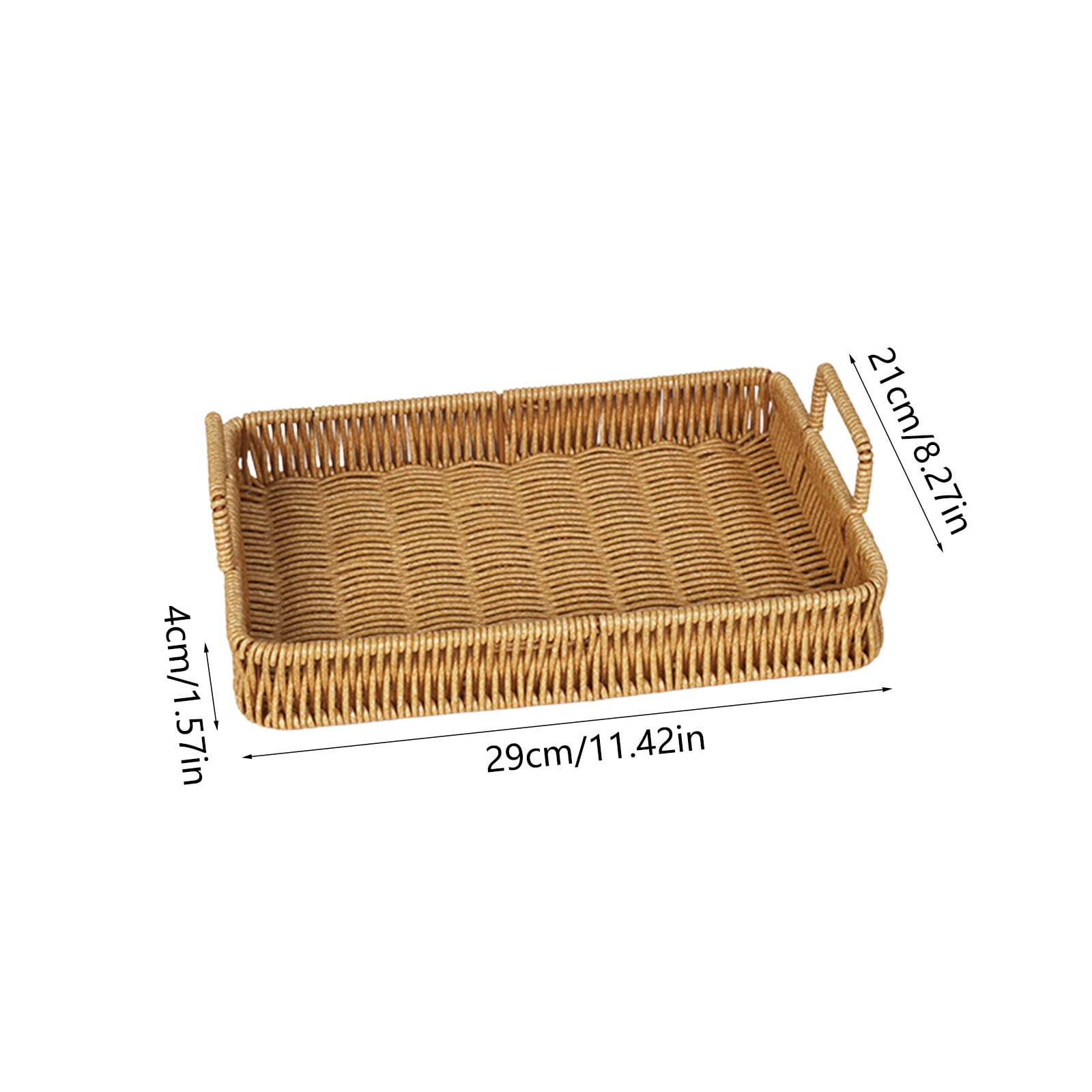Woven Serving Tray with Handles, Handmade Poly Wicker Tray for Storage Breakfast, Drinks, Fruits, Rectangular Basket Organizer Platters, for Coffee Table Centerpiece Decor Brown,S - Image 3