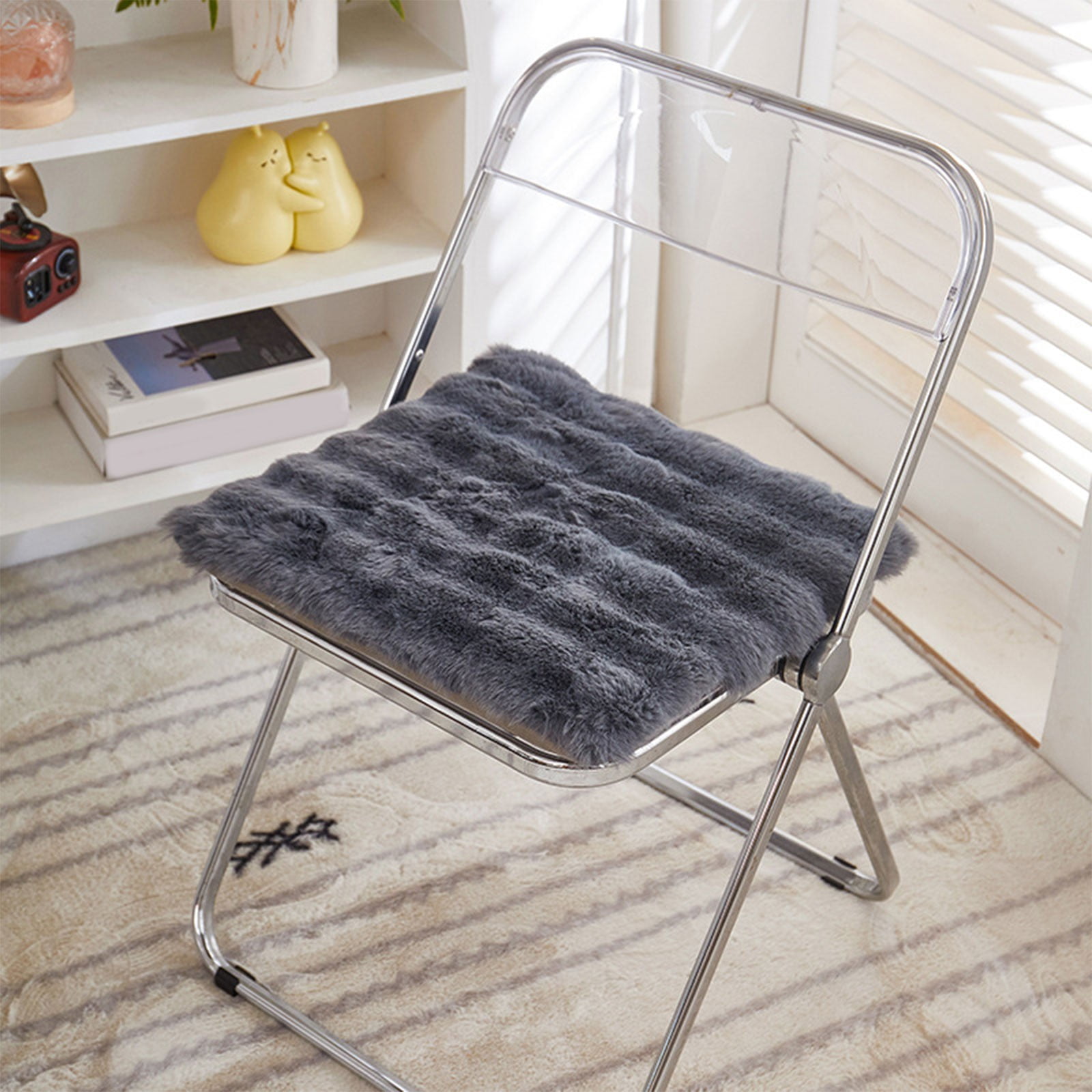 Faux Fur Seat Cushion, Fluffy Chair Seat Cushion, Square Rug Pad, Winter Plushed Warm Soft Cushion, Office Chair Pad, for Kitchen, Office, Dining, Chairs Black - Image 1