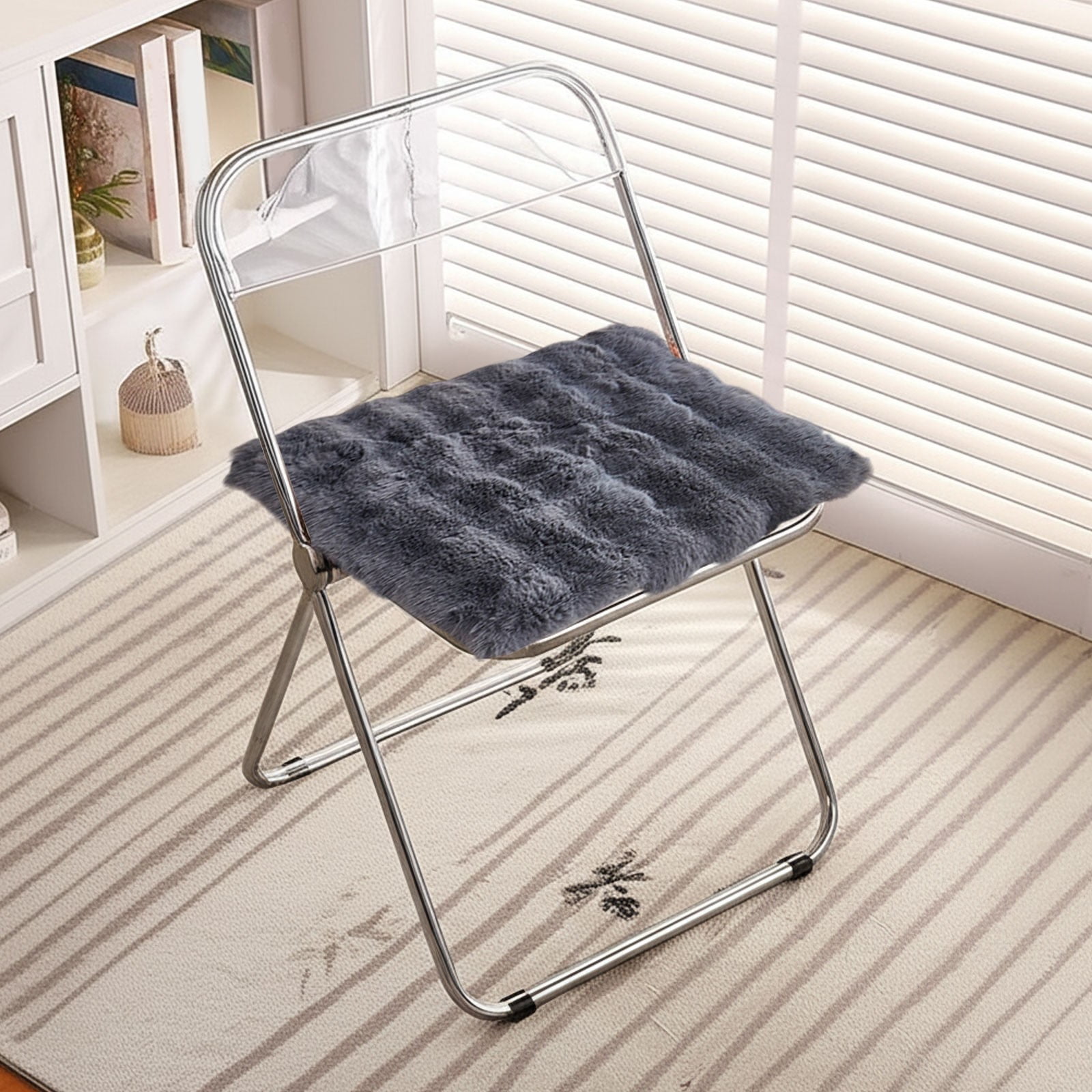 Faux Fur Seat Cushion, Fluffy Chair Seat Cushion, Square Rug Pad, Winter Plushed Warm Soft Cushion, Office Chair Pad, for Kitchen, Office, Dining, Chairs Black - Image 4