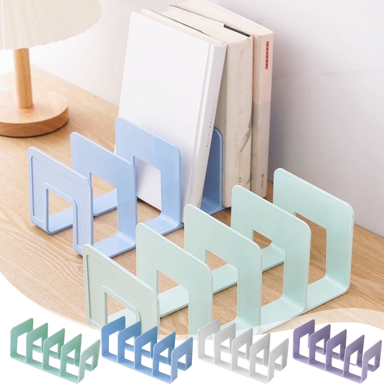 Acrylic Desk File Sorter, 4 Compartments Desktop File Organizer, Closet Organizer, Bookshelf Divider for Home Office Table Blue - Image 1