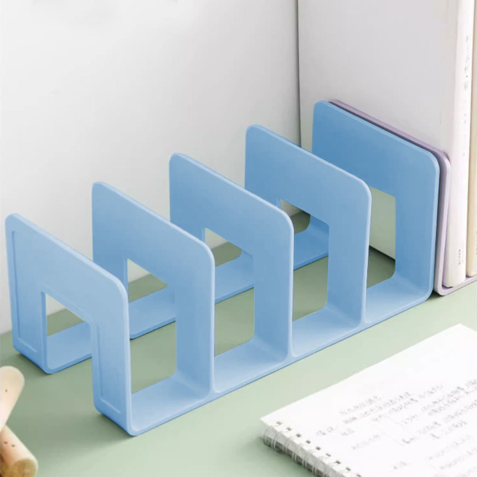Acrylic Desk File Sorter, 4 Compartments Desktop File Organizer, Closet Organizer, Bookshelf Divider for Home Office Table Blue - Image 4