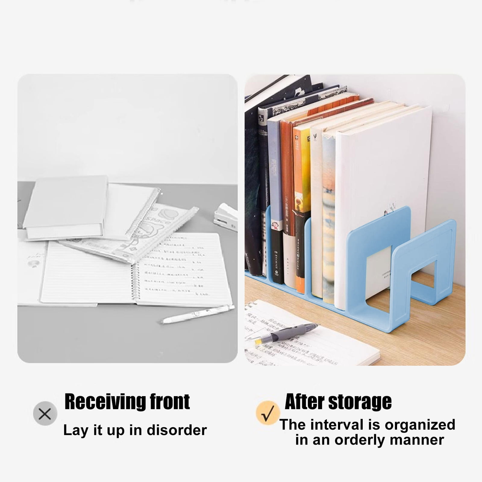 Acrylic Desk File Sorter, 4 Compartments Desktop File Organizer, Closet Organizer, Bookshelf Divider for Home Office Table Blue - Image 5
