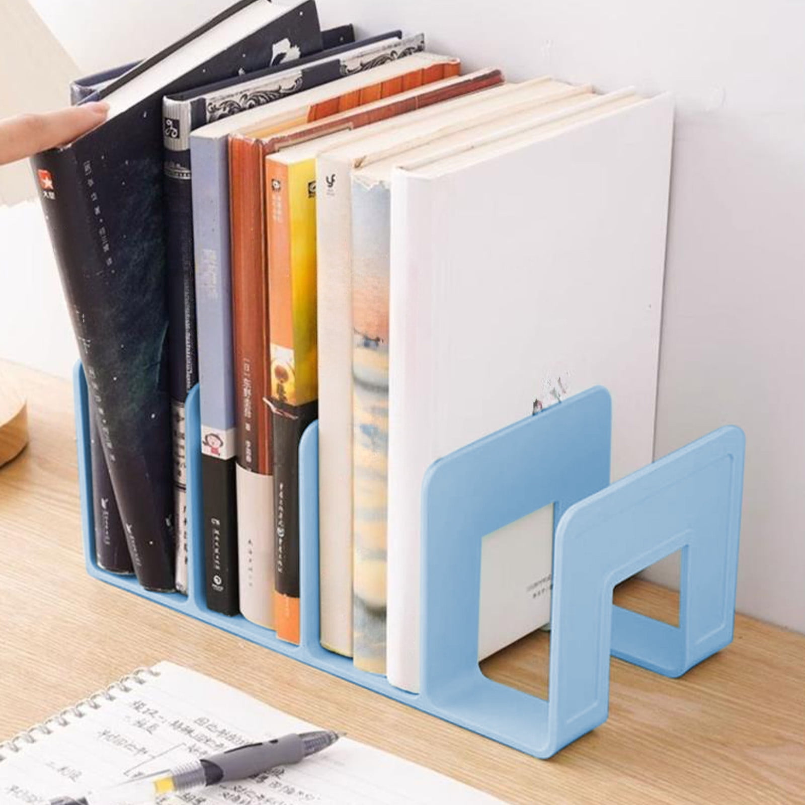 Acrylic Desk File Sorter, 4 Compartments Desktop File Organizer, Closet Organizer, Bookshelf Divider for Home Office Table Blue - Image 7