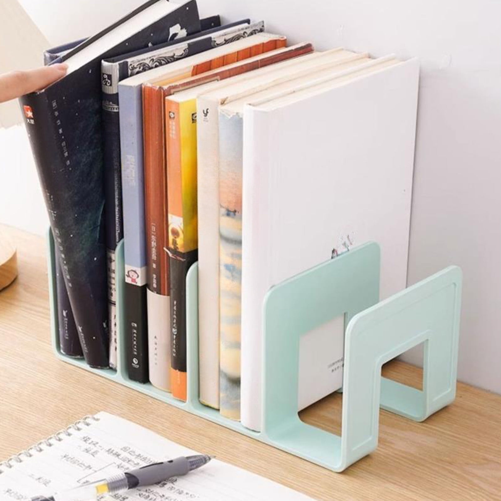 Acrylic Desk File Sorter, 4 Compartments Desktop File Organizer, Closet Organizer, Bookshelf Divider for Home Office Table Green - Image 1