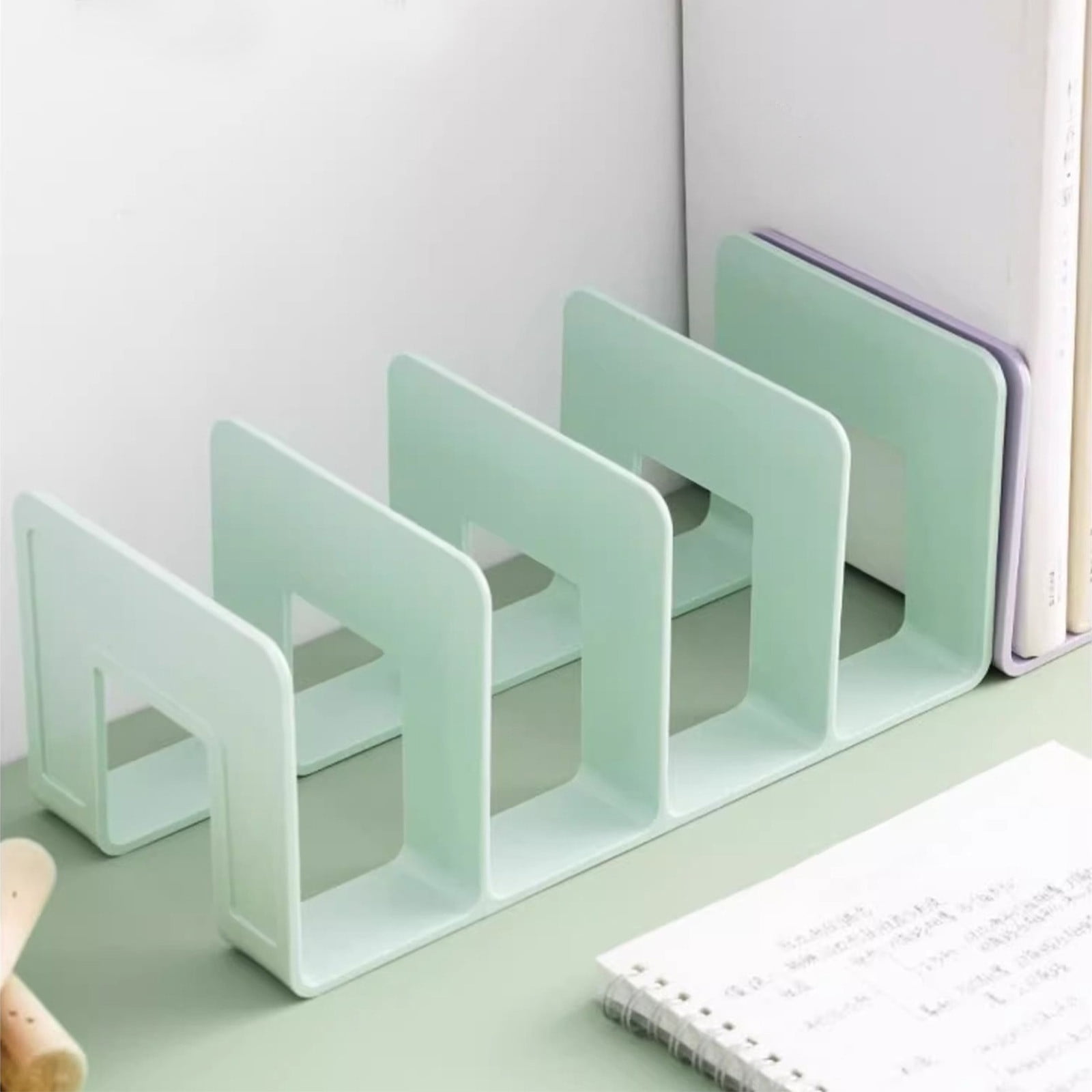 Acrylic Desk File Sorter, 4 Compartments Desktop File Organizer, Closet Organizer, Bookshelf Divider for Home Office Table Green - Image 4