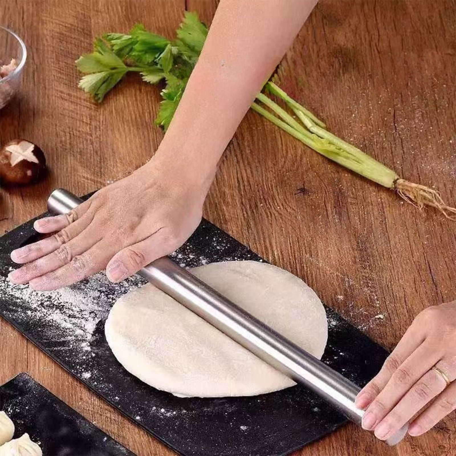 Rolling Pin, Baking Dough Roller, Rolling Pin, Stainless Steel Rolling Pin, Dough Rollers, for Baking Kitchen Utensils, for Dumpling, Tortilla, Pizza, Pie, Bread, Pastry Silver,L - Image 4