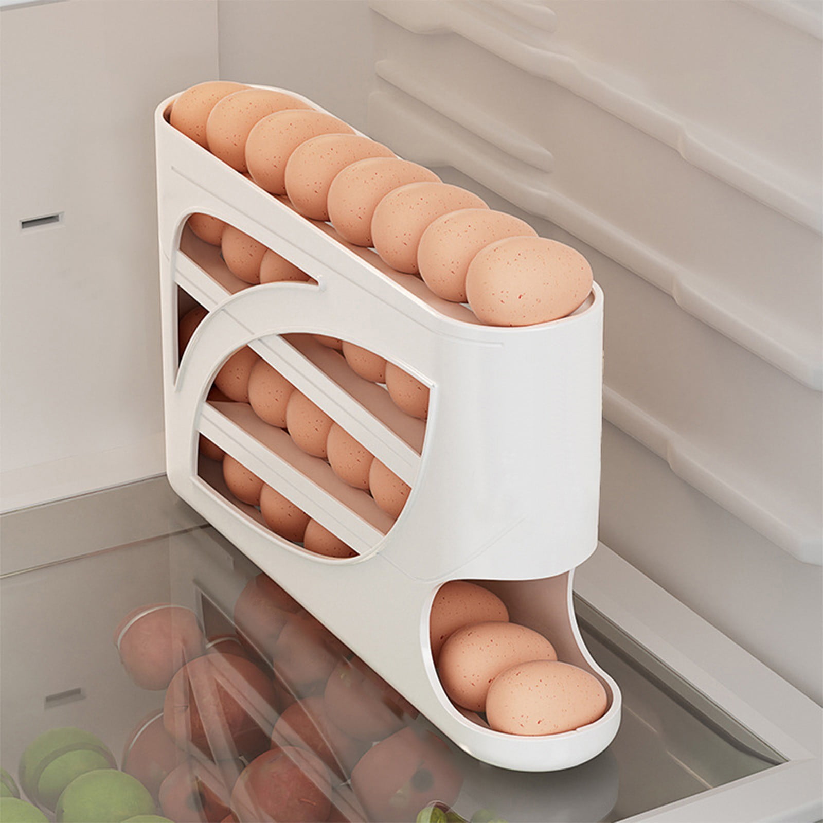 4 Tiers Egg Holder for Fridge, Automatic Scrolling Egg Rack Holder, Space-Saving Egg Dispenser Holder, Large Capacity Eggs Organizer Storage 30 Eggs for Fridge White - Image 1
