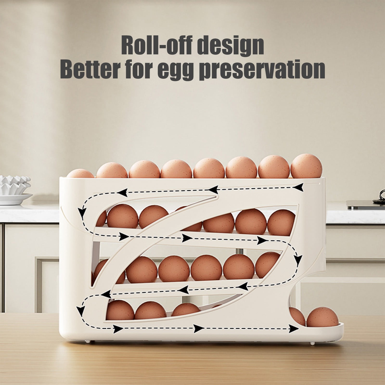 4 Tiers Egg Holder for Fridge, Automatic Scrolling Egg Rack Holder, Space-Saving Egg Dispenser Holder, Large Capacity Eggs Organizer Storage 30 Eggs for Fridge White - Image 5