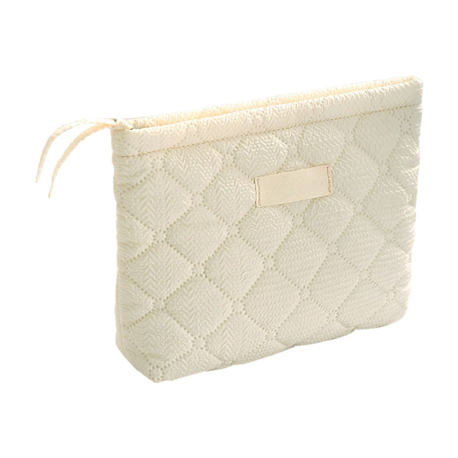Floral Makeup Bag, Quilted Makeup Bag, Zipper Pouch, Purse Travel Make Up Organizer for Women Cosmetic, Portable Cosmetic Bag, Large Capacity Pencil Case, for Travel, Camping Beige - Image 2