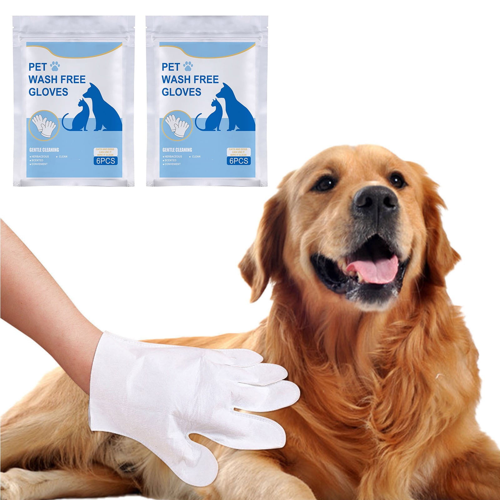 Pet Cleaning Glove Wipes for Dogs and Cats 12 Pcs, Dog Wipes, Cat Wipes, Pet Wipes Disposable Cleaning Massage Gloves, Pet Grooming Pet Washing, Easy Bath White - Image 1