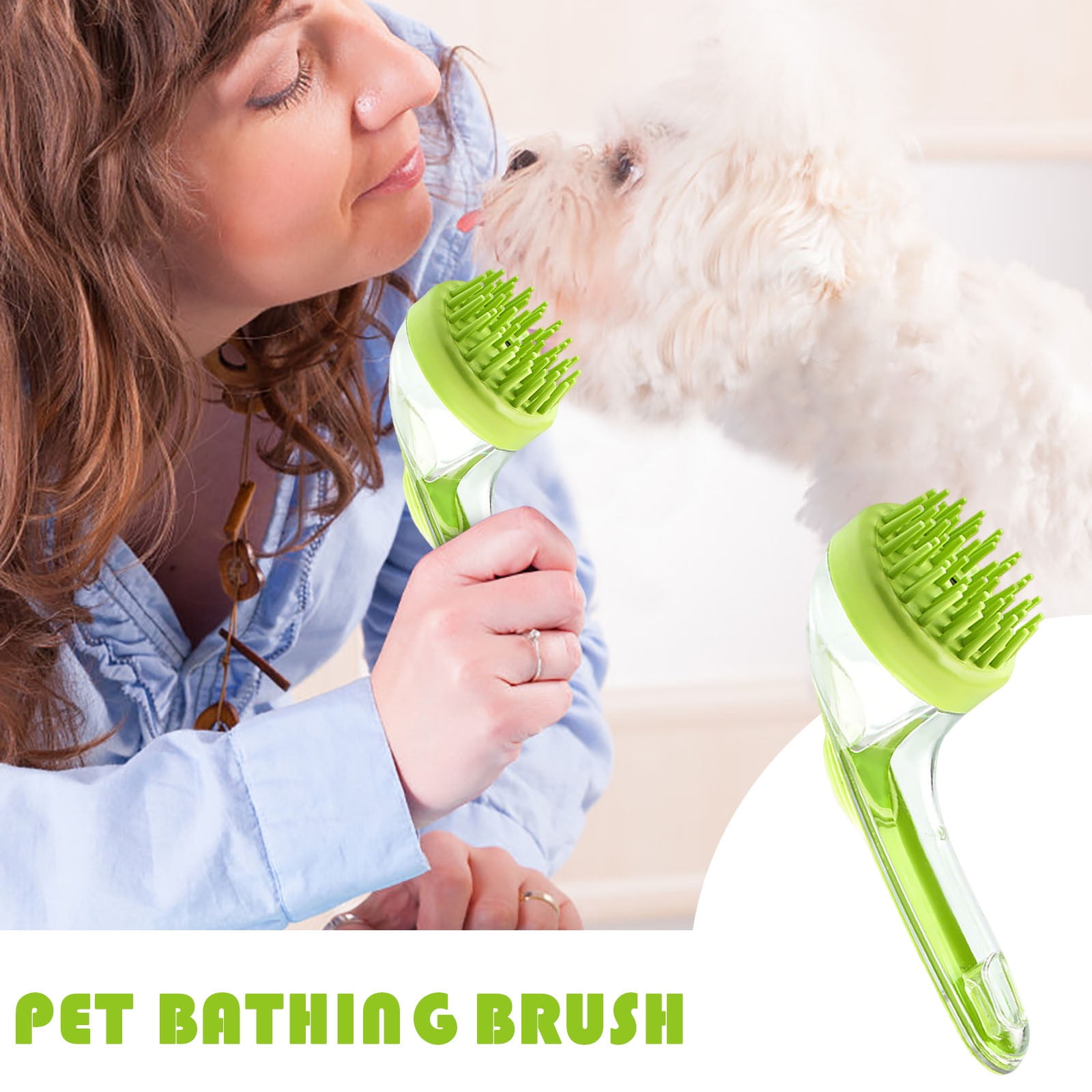 Dog Bath Brush, Cat Grooming Scrubber with Soap Dispenser, Gentle Massage Cleaning Tool, for Puppies Kittens Pets, Home Bathing, Swimming Pool, Beach, Travel and Professional Groomers Green,Coarse Brush - Image 1