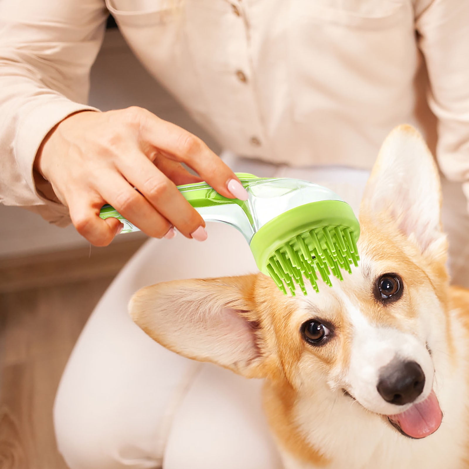 Dog Bath Brush, Cat Grooming Scrubber with Soap Dispenser, Gentle Massage Cleaning Tool, for Puppies Kittens Pets, Home Bathing, Swimming Pool, Beach, Travel and Professional Groomers Green,Coarse Brush - Image 4
