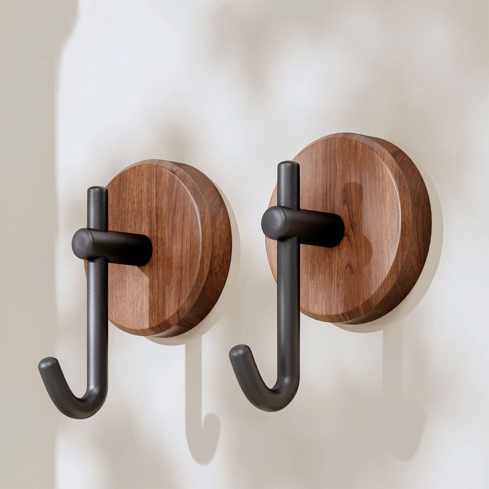 Wreath Hanger for Front Door, No Drilling Walnut Hook, Stick on Wall Hook, Self-Adhesive Household Hook for Towels, Keys, Hats, Coats, Bags 2PCS Black - Image 1