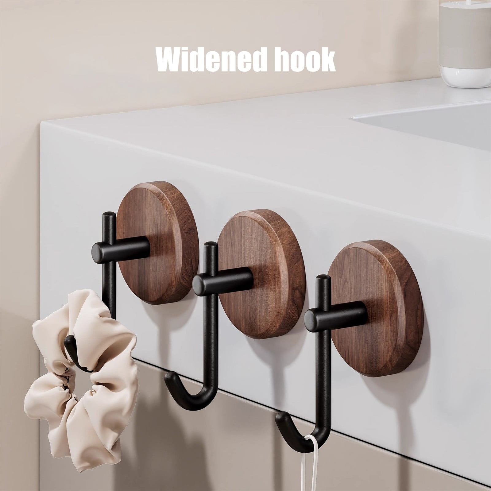 Wreath Hanger for Front Door, No Drilling Walnut Hook, Stick on Wall Hook, Self-Adhesive Household Hook for Towels, Keys, Hats, Coats, Bags 2PCS Black - Image 4