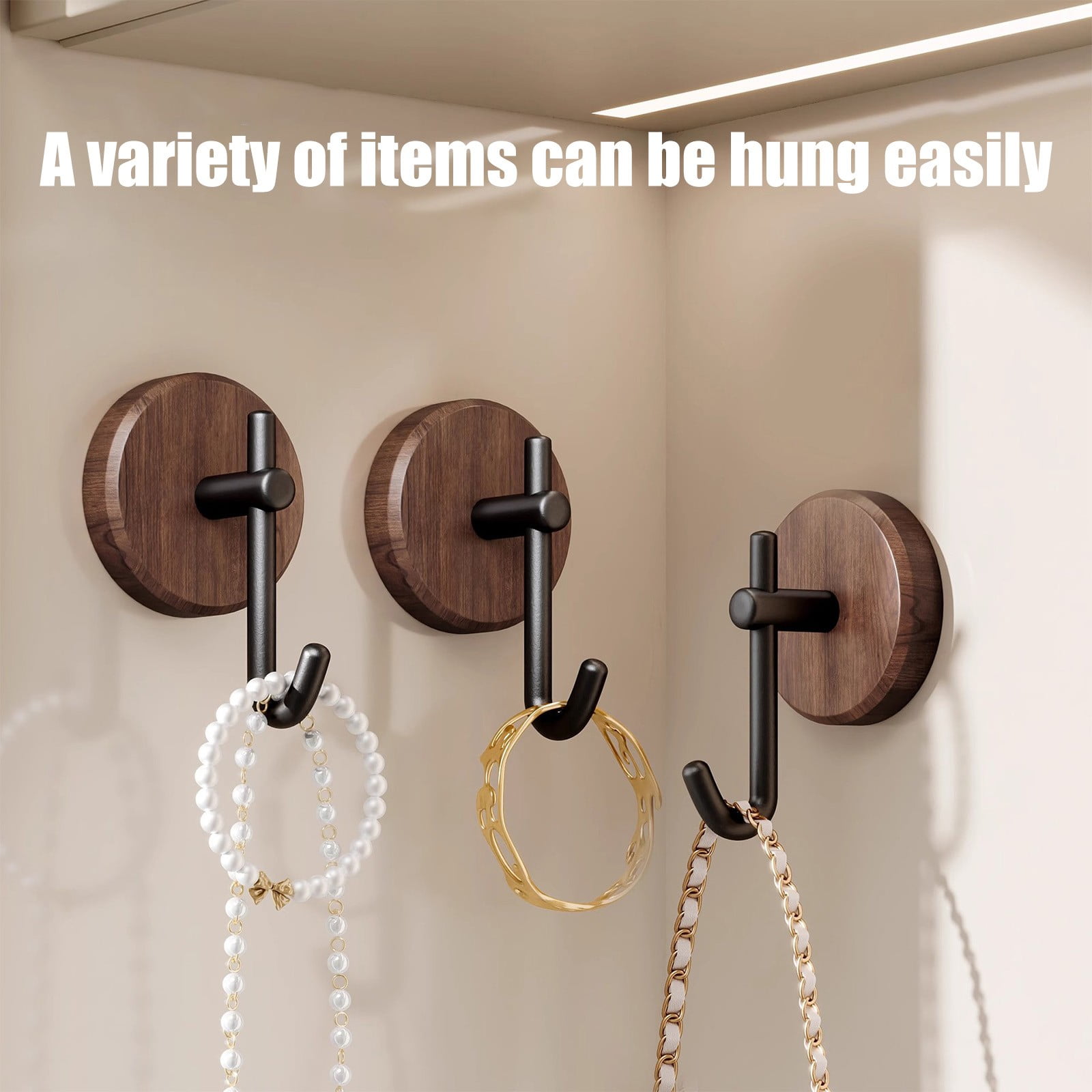 Wreath Hanger for Front Door, No Drilling Walnut Hook, Stick on Wall Hook, Self-Adhesive Household Hook for Towels, Keys, Hats, Coats, Bags 2PCS Black - Image 5