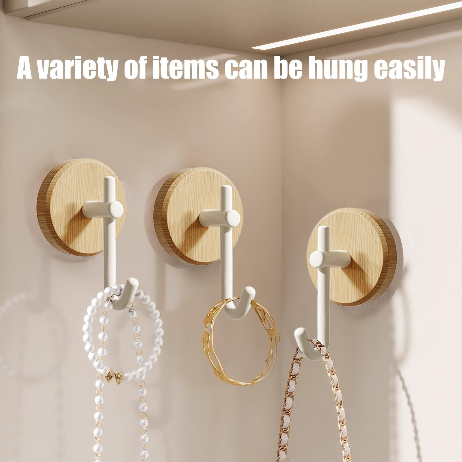 Wreath Hanger for Front Door, No Drilling Walnut Hook, Stick on Wall Hook, Self-Adhesive Household Hook for Towels, Keys, Hats, Coats, Bags 2PCS White - Image 4