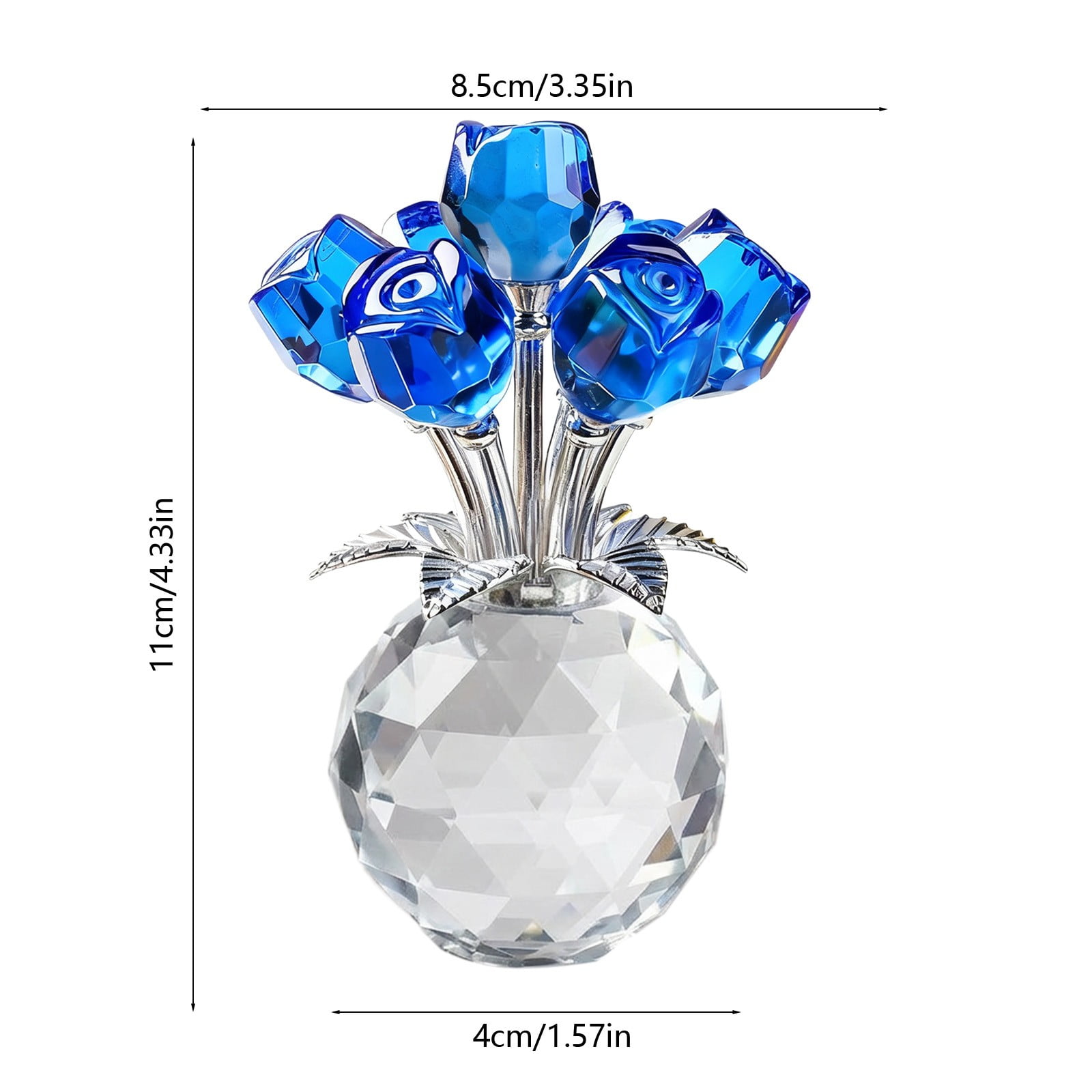 Clear Roses Bouquet Figurines, Glass Rose Flowers with Round Vase, Transparent Bouquet for Home Birthday Party Wedding Valentines Day Mother's Day Blue - Image 2