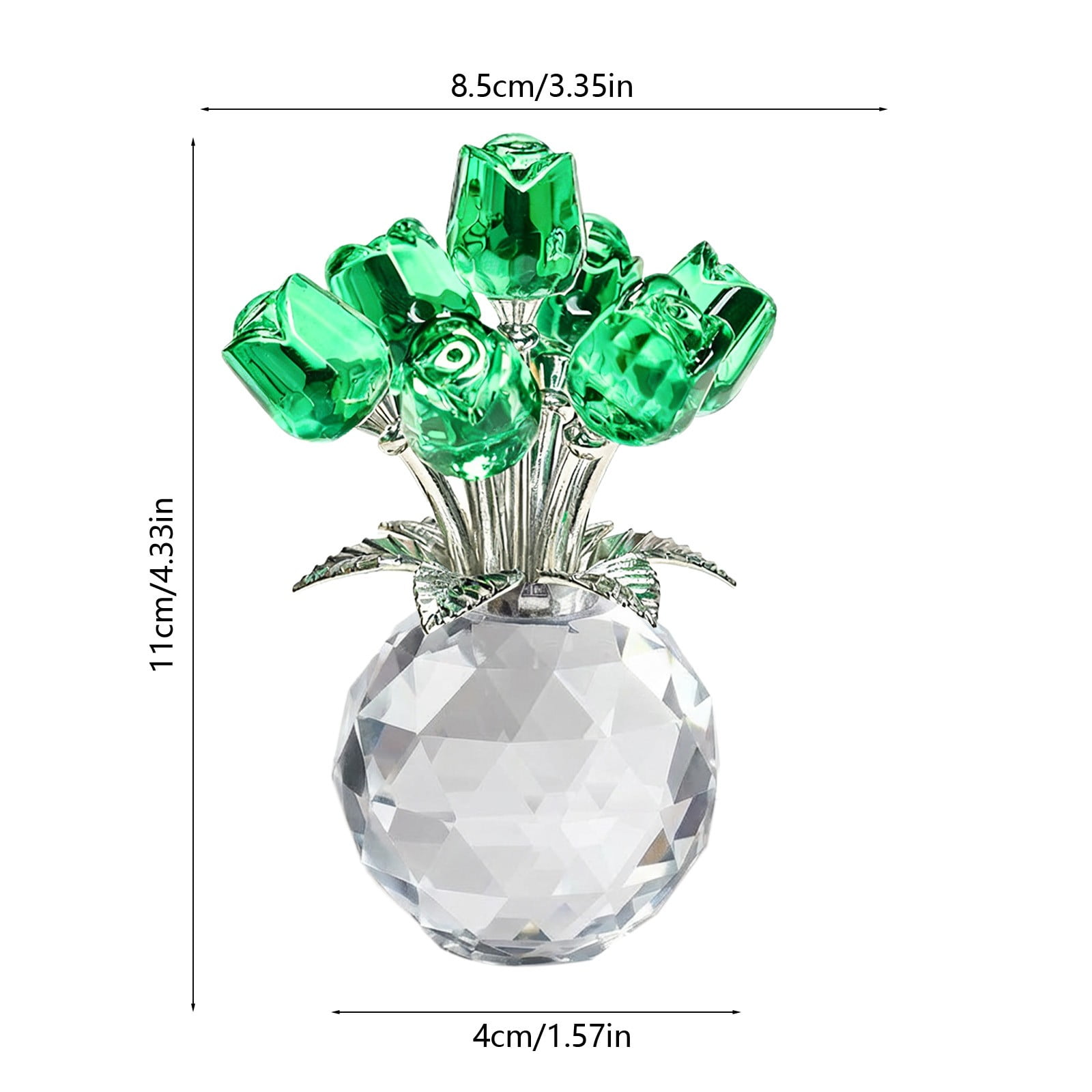 Clear Roses Bouquet Figurines, Glass Rose Flowers with Round Vase, Transparent Bouquet for Home Birthday Party Wedding Valentines Day Mother's Day Green - Image 2