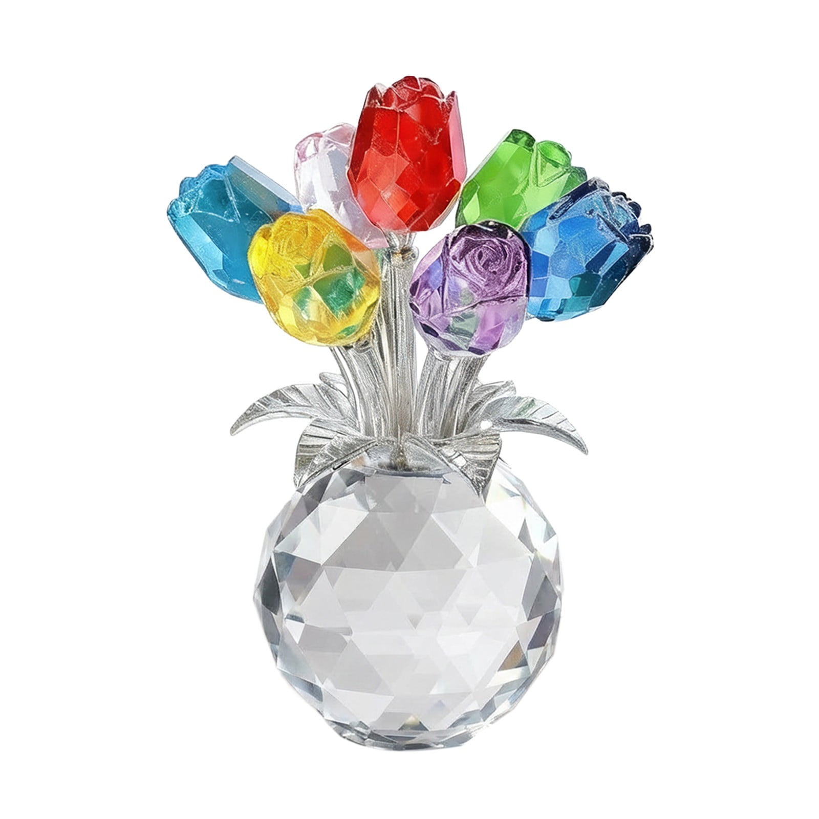 Clear Roses Bouquet Figurines, Glass Rose Flowers with Round Vase, Transparent Bouquet for Home Birthday Party Wedding Valentines Day Mother's Day Multicolor - Image 1