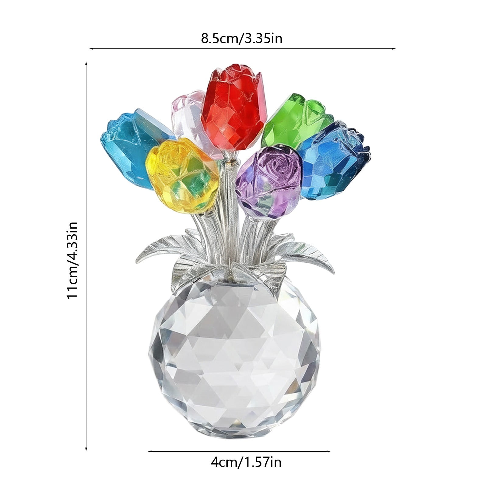 Clear Roses Bouquet Figurines, Glass Rose Flowers with Round Vase, Transparent Bouquet for Home Birthday Party Wedding Valentines Day Mother's Day Multicolor - Image 2