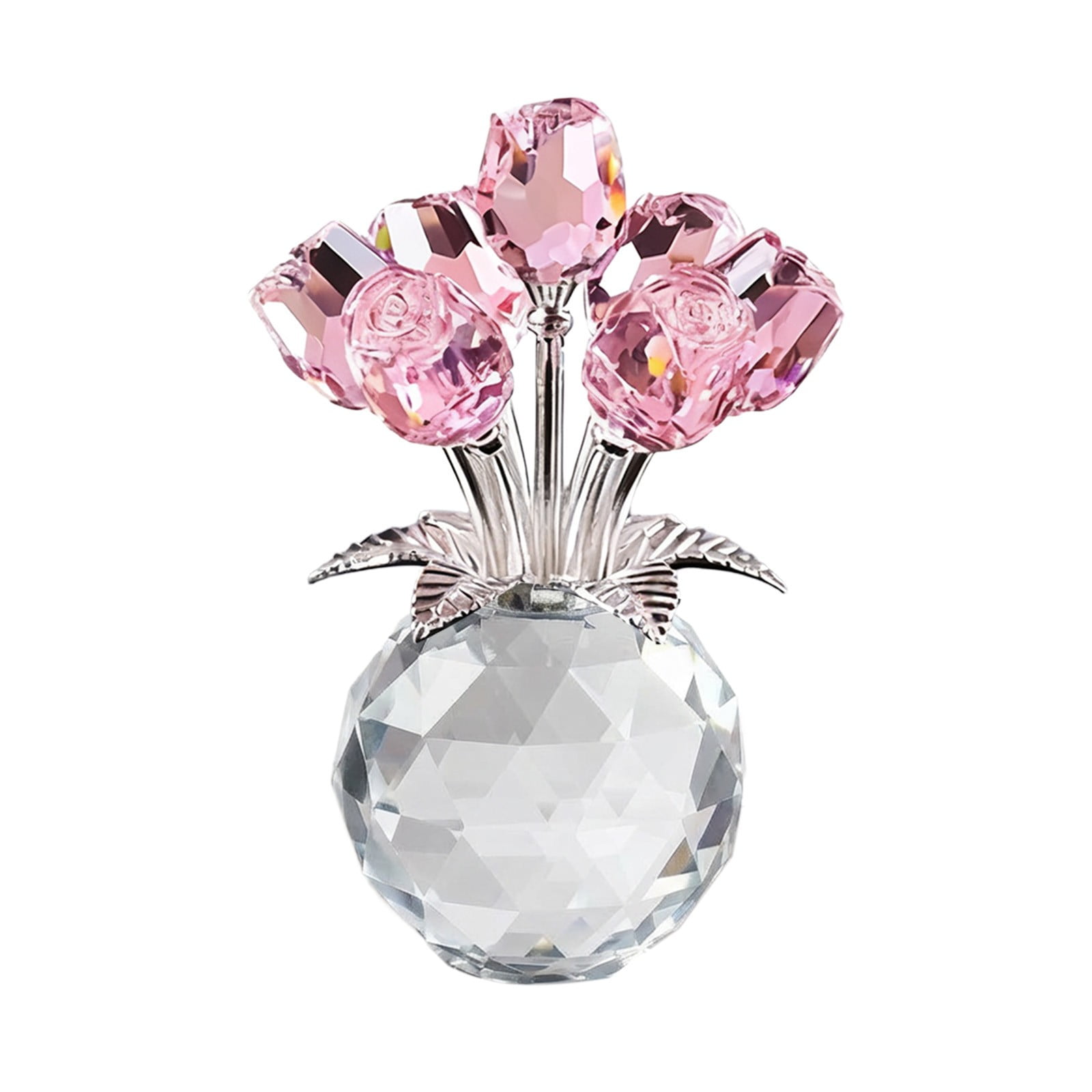 Clear Roses Bouquet Figurines, Glass Rose Flowers with Round Vase, Transparent Bouquet for Home Birthday Party Wedding Valentines Day Mother's Day Pink - Image 1