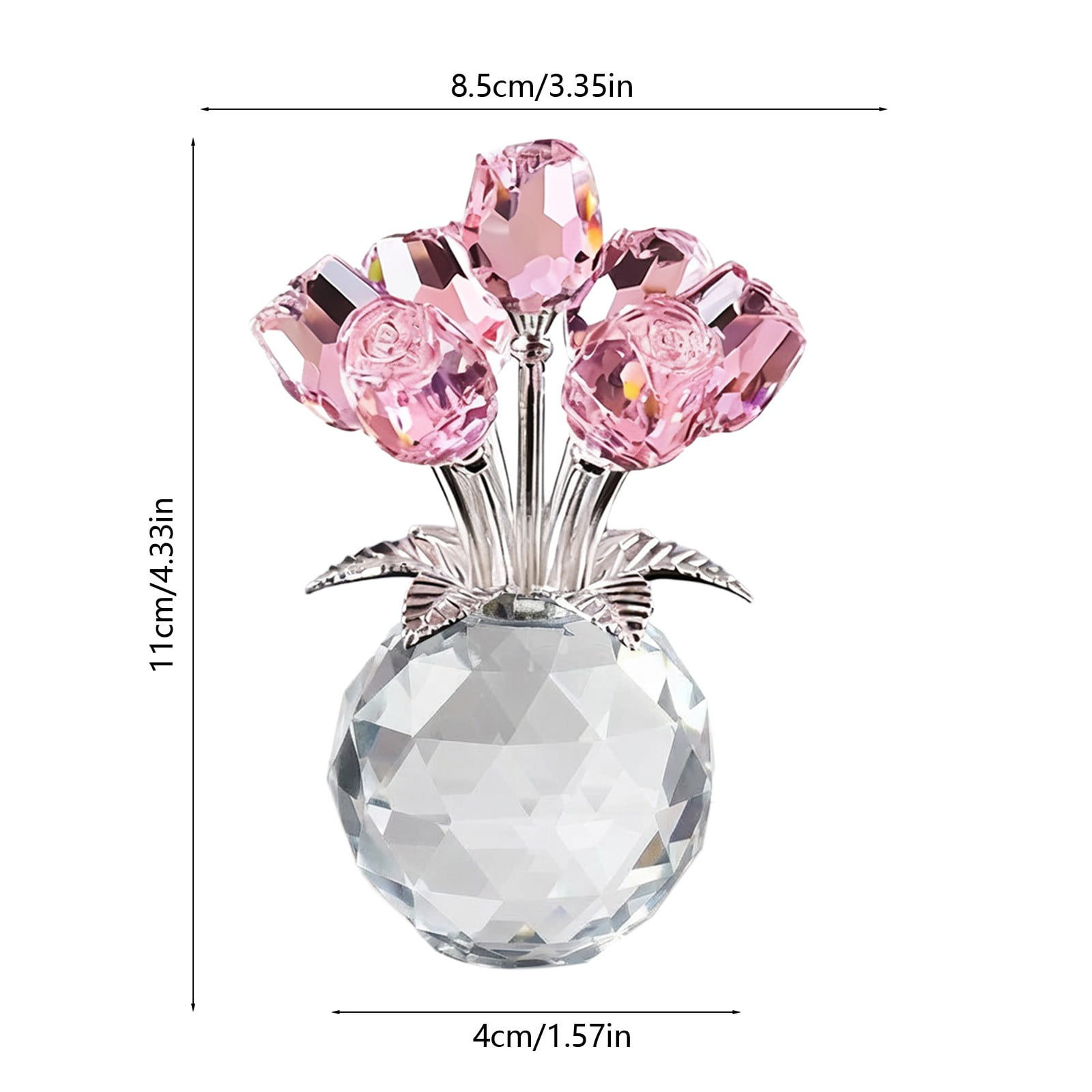Clear Roses Bouquet Figurines, Glass Rose Flowers with Round Vase, Transparent Bouquet for Home Birthday Party Wedding Valentines Day Mother's Day Pink - Image 2