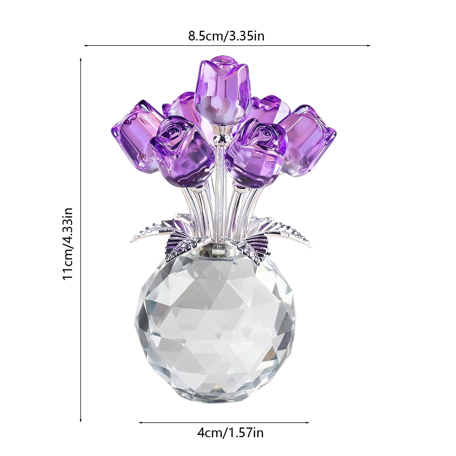 Clear Roses Bouquet Figurines, Glass Rose Flowers with Round Vase, Transparent Bouquet for Home Birthday Party Wedding Valentines Day Mother's Day Purple - Image 2