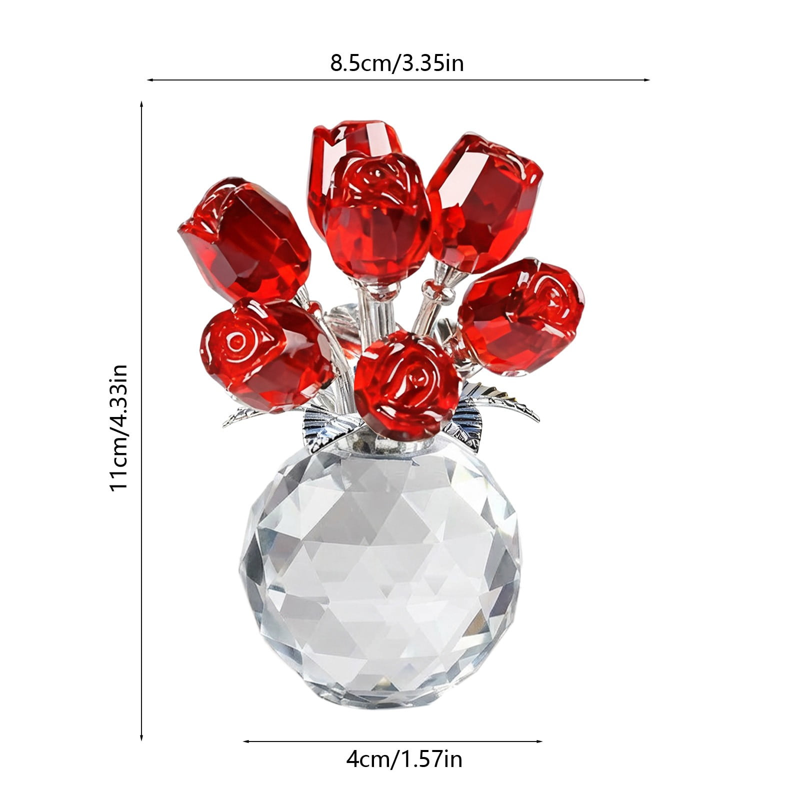Clear Roses Bouquet Figurines, Glass Rose Flowers with Round Vase, Transparent Bouquet for Home Birthday Party Wedding Valentines Day Mother's Day Red - Image 2