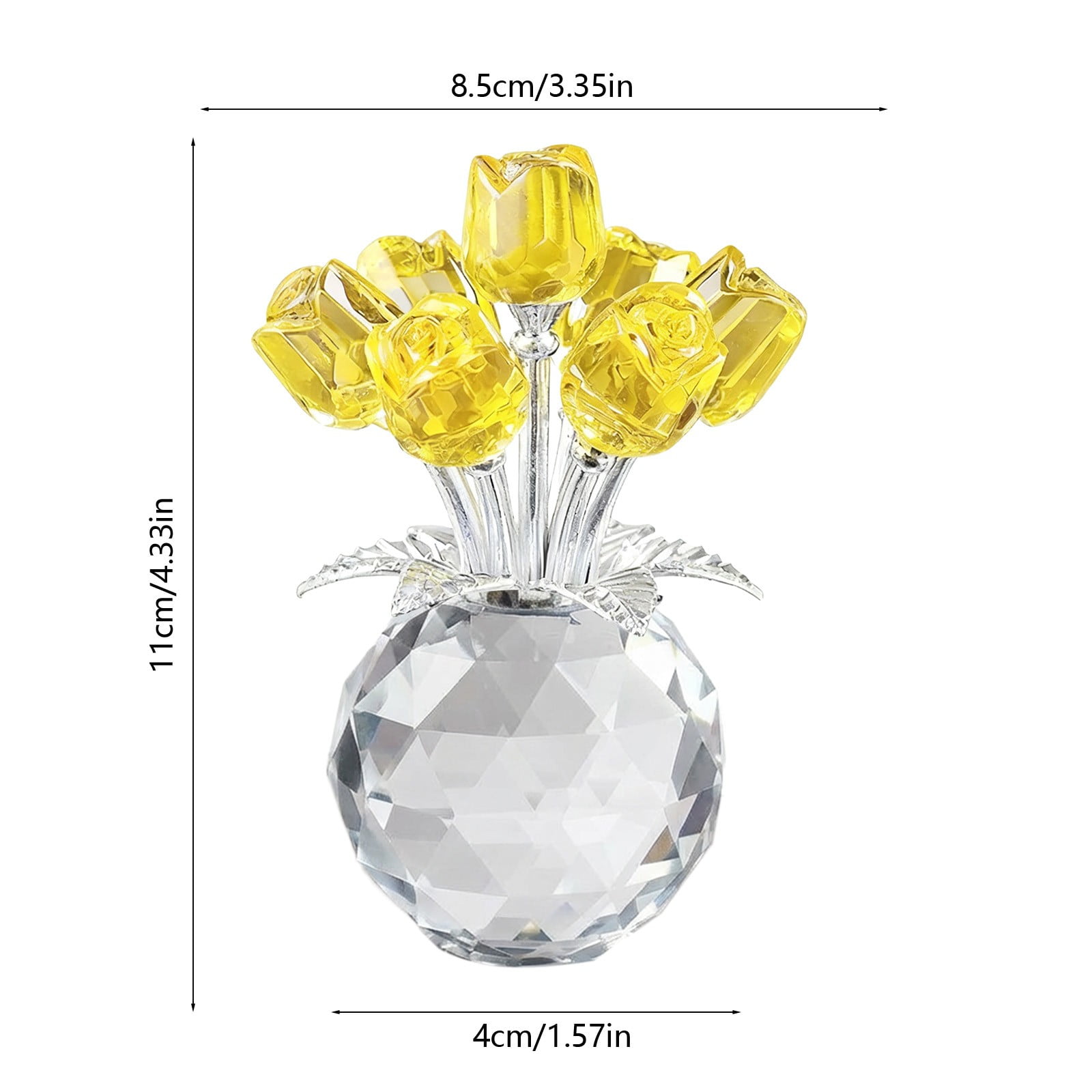 Clear Roses Bouquet Figurines, Glass Rose Flowers with Round Vase, Transparent Bouquet for Home Birthday Party Wedding Valentines Day Mother's Day Yellow - Image 2