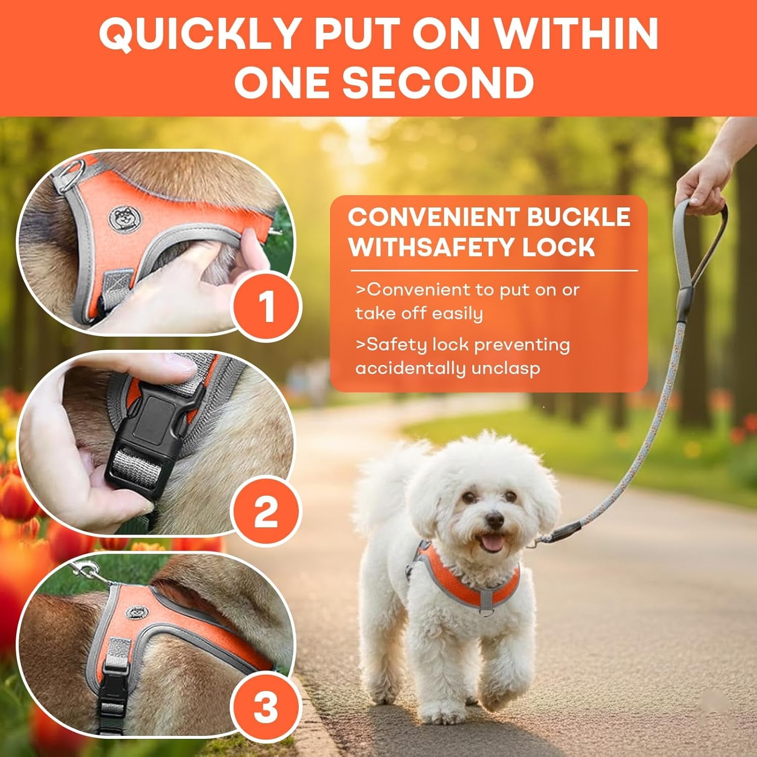 Dog Harness and Leash, No Pull Saddle Style Pet Harness, Breathable Mesh Adjustable Reflective Dog Vest, Dog Leash, for Dogs and Cat Medium Small Harness Blue,S - Image 4