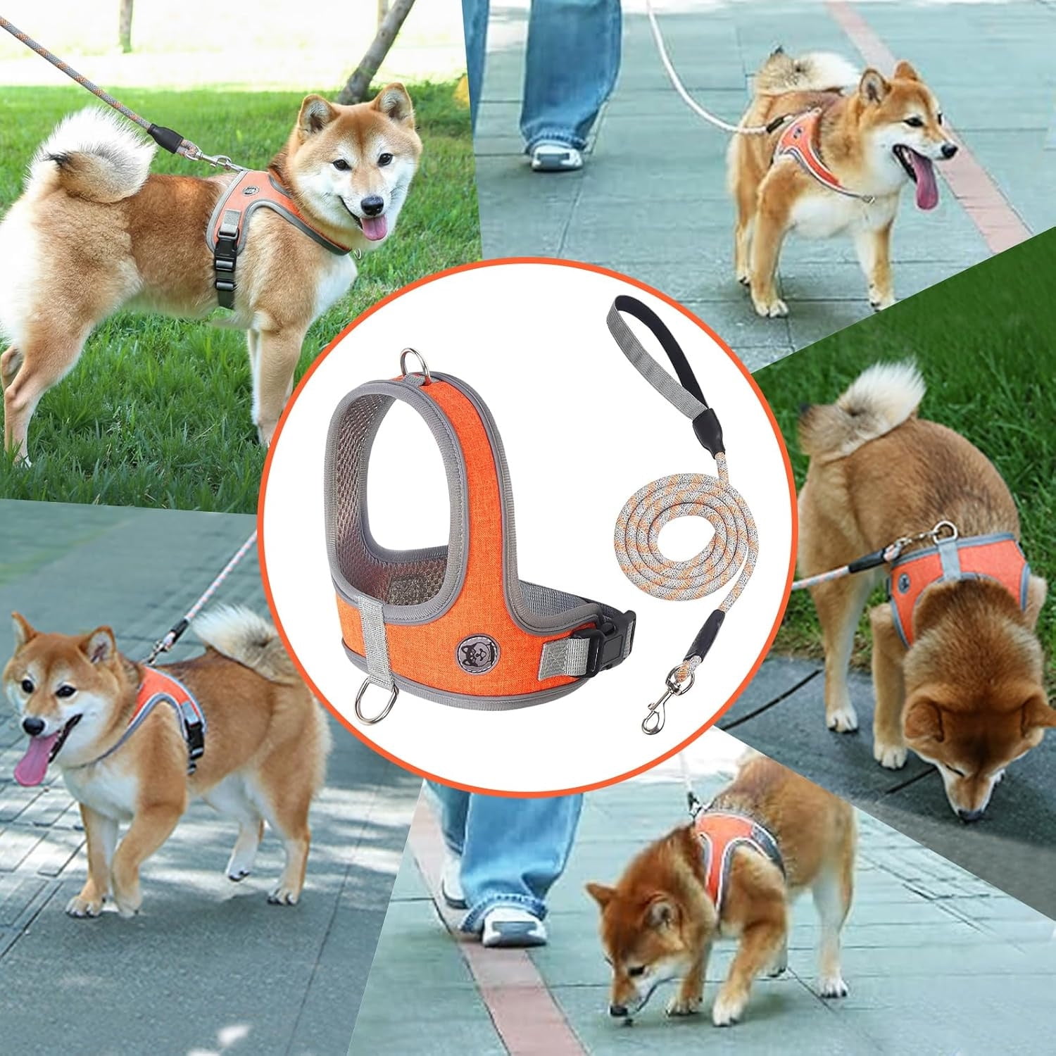 Dog Harness and Leash, No Pull Saddle Style Pet Harness, Breathable Mesh Adjustable Reflective Dog Vest, Dog Leash, for Dogs and Cat Medium Small Harness Orange,XS - Image 5