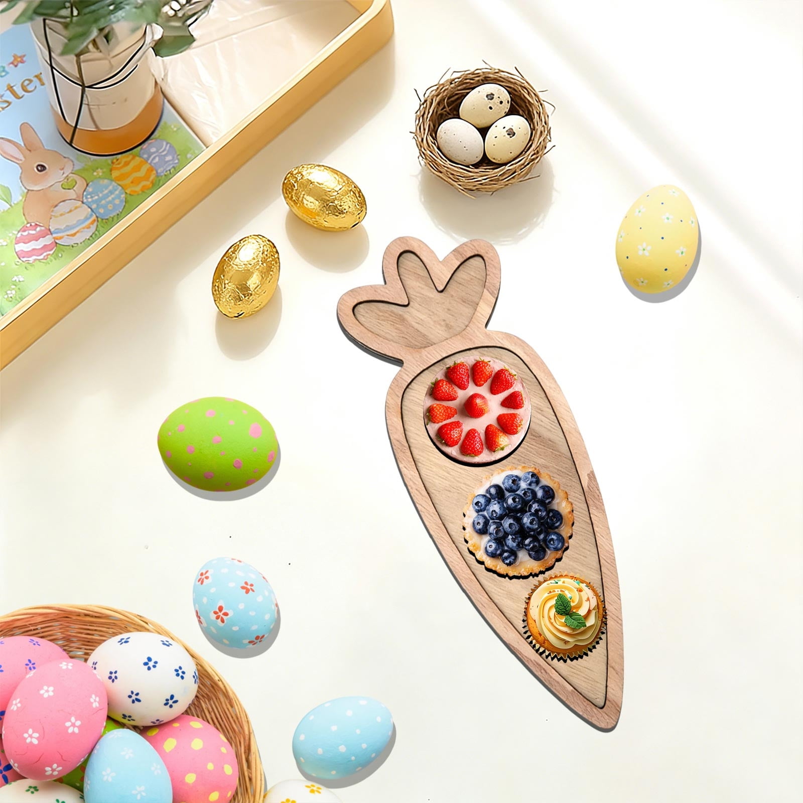 Easter Charcuterie Board, Easter Egg Bunny Wooden Serving Tray, Rabbit Cheese Appetizer Board, Snack Serving Platter, for Home Spring Party Food Holiday Salad Dish, Fruit Plate Supplies KhakiA - Image 4