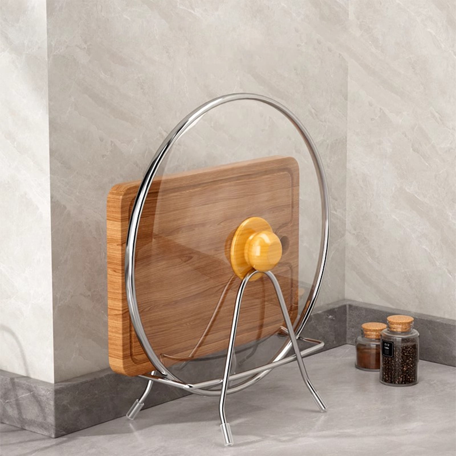 Stainless Steel Cutting Board Rack, Chopping Board Stand Holder, Kitchen Countertop Pots Pan Lids Stand, Drying Rack Organizer, Kitchen Storage Rack, Countertop and Cabinet Coolings Rack Silver - Image 1