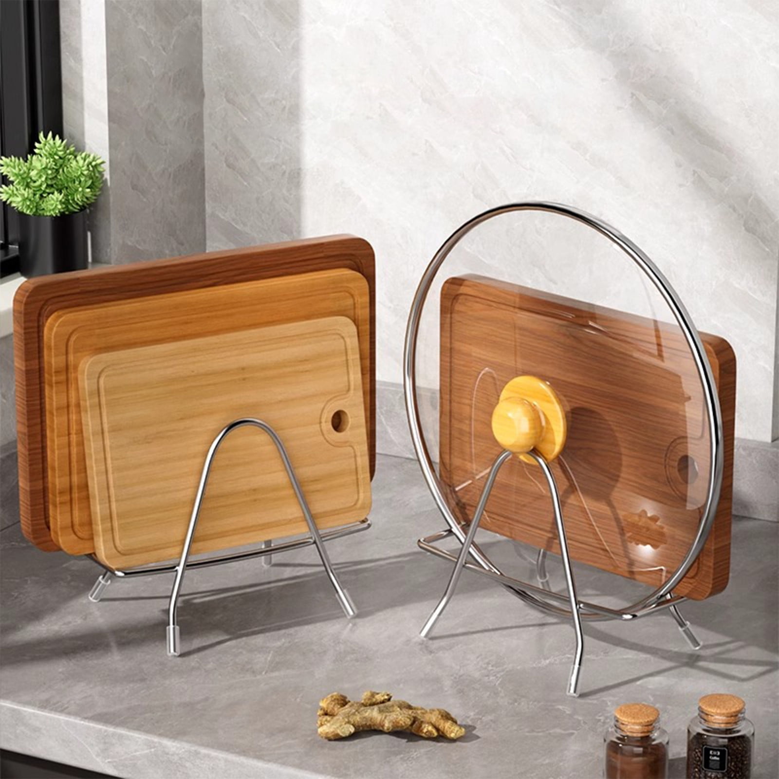 Stainless Steel Cutting Board Rack, Chopping Board Stand Holder, Kitchen Countertop Pots Pan Lids Stand, Drying Rack Organizer, Kitchen Storage Rack, Countertop and Cabinet Coolings Rack Silver - Image 4