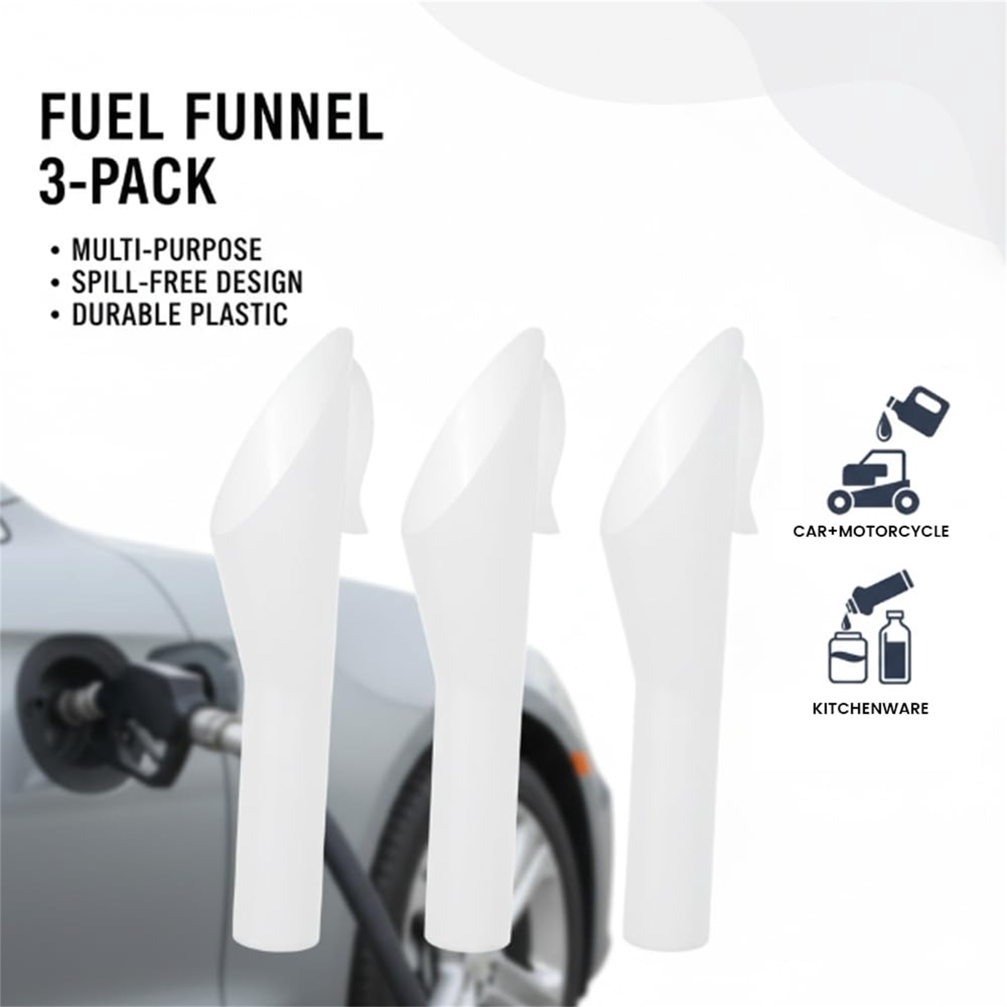 Set of 3 Fuel Filler Portable Spill Free Plastic Funnels for Automotive Use 1.57x0.79x6.69In Durable Filler Accessories for Indoor and Outdoor - Image 6