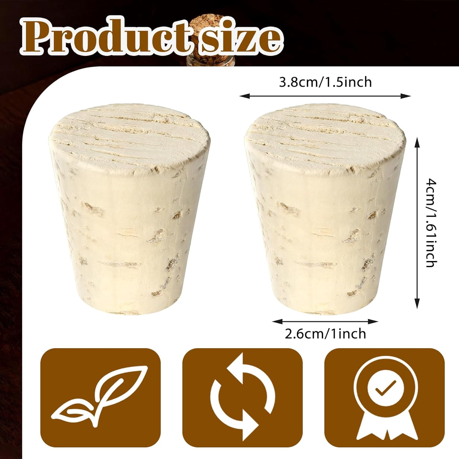 Tutuviw 2 Pcs Carboy Cork Stopper Glass Carboy Cap for 1, 3, 5, 6 Gallon Glass Water Jug 1 x 1.5 x 1.6 Inches Soft Cork Plug Wood Tapered Fermentation Cap Cork Stoppers - Image 2