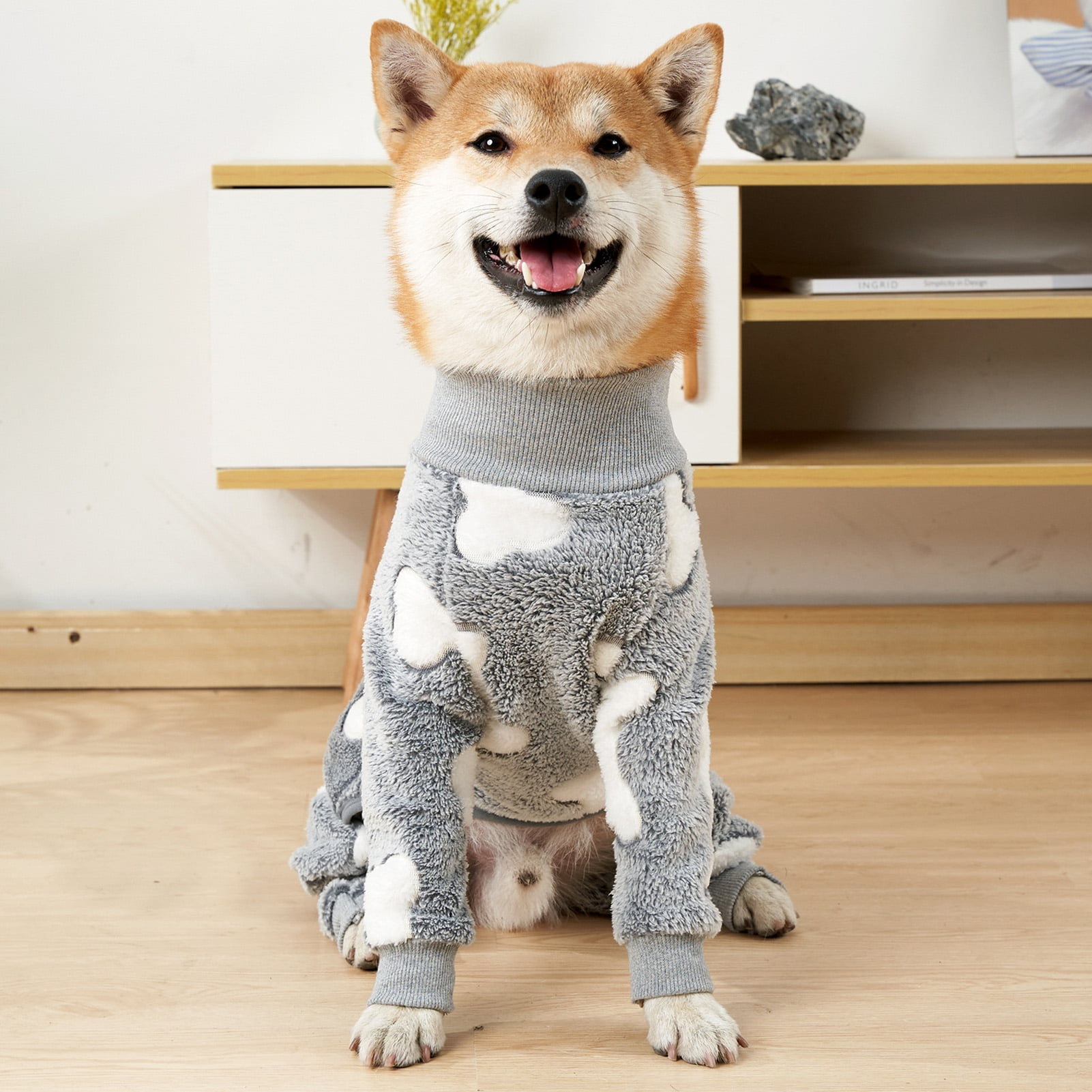 Bobasndm Turtleneck Dog Clothes Pajamas,Autumn Winter Dog Jumpsuit Coat,Winter Soft Warm Flannel Pajamas Jumpsuit for Medium Large Dog S Grey - Image 3