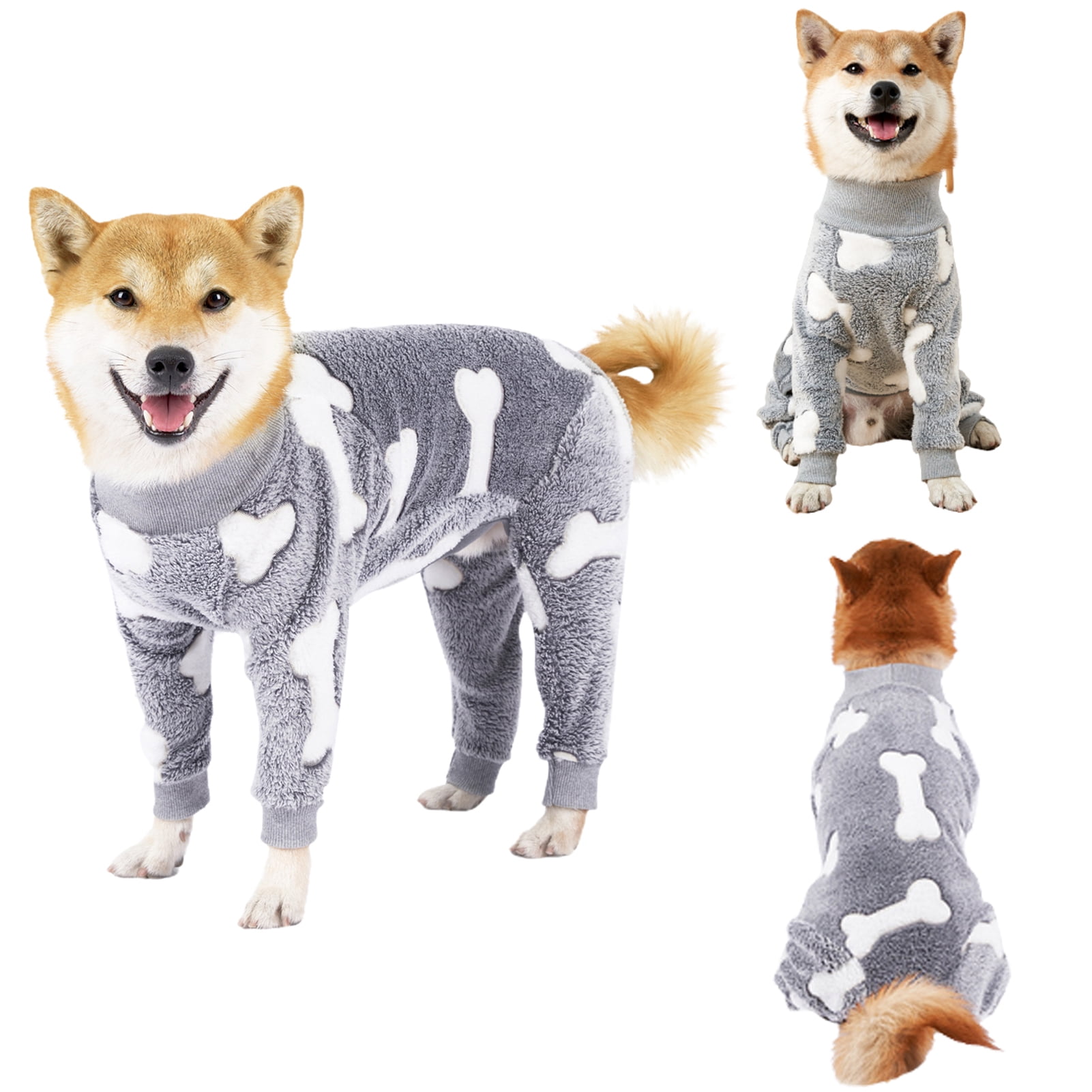 Bobasndm Turtleneck Dog Clothes Pajamas,Autumn Winter Dog Jumpsuit Coat,Winter Soft Warm Flannel Pajamas Jumpsuit for Medium Large Dog XL Grey - Image 1