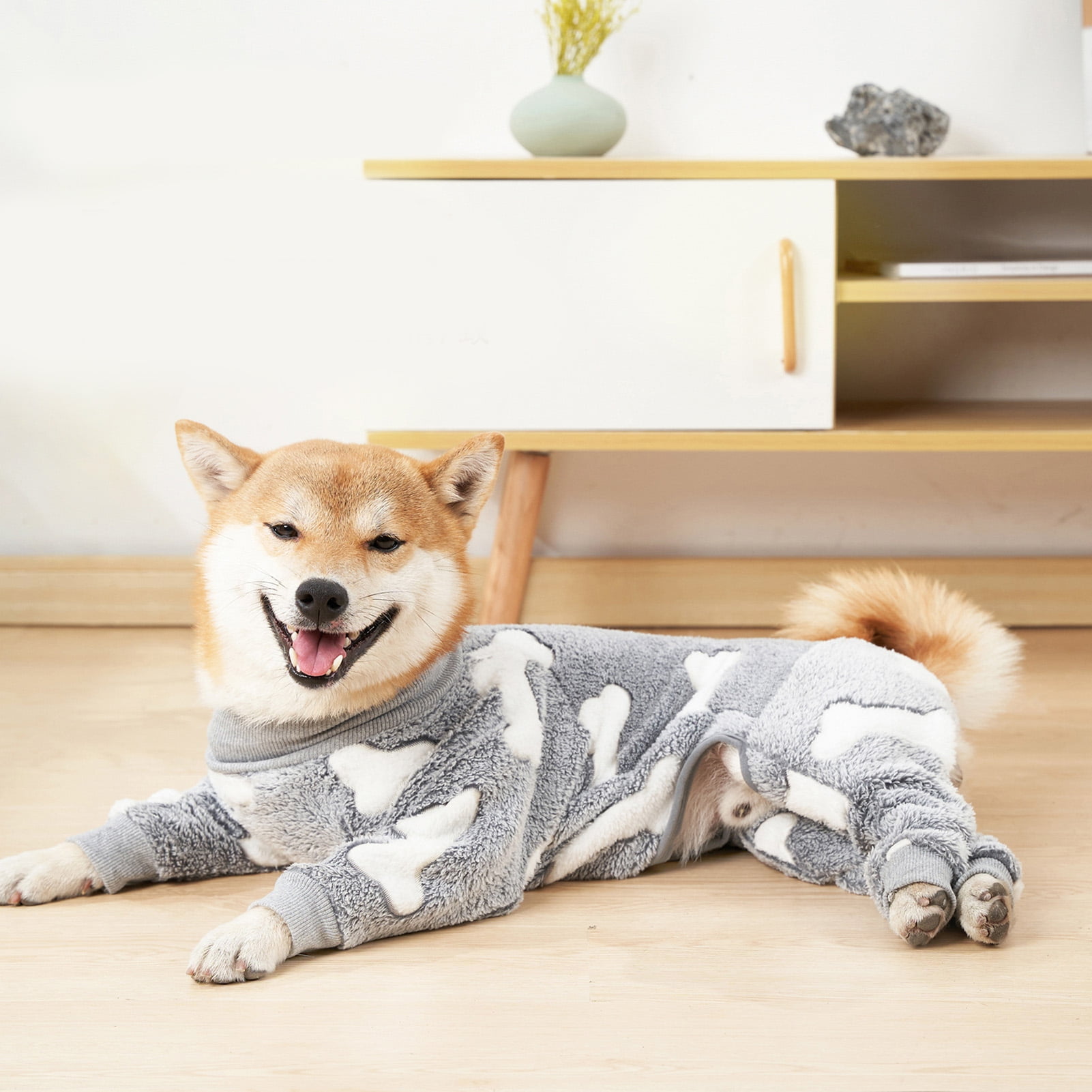 Bobasndm Turtleneck Dog Clothes Pajamas,Autumn Winter Dog Jumpsuit Coat,Winter Soft Warm Flannel Pajamas Jumpsuit for Medium Large Dog XL Grey - Image 4