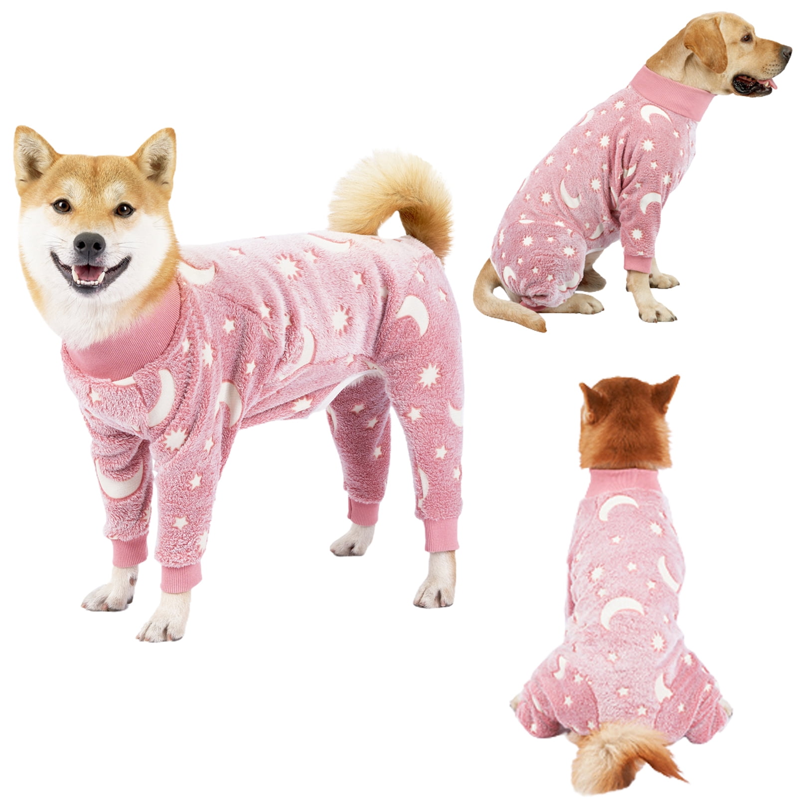 Bobasndm Turtleneck Dog Clothes Pajamas,Autumn Winter Dog Jumpsuit Coat,Winter Soft Warm Flannel Pajamas Jumpsuit for Medium Large Dog L Pink - Image 1
