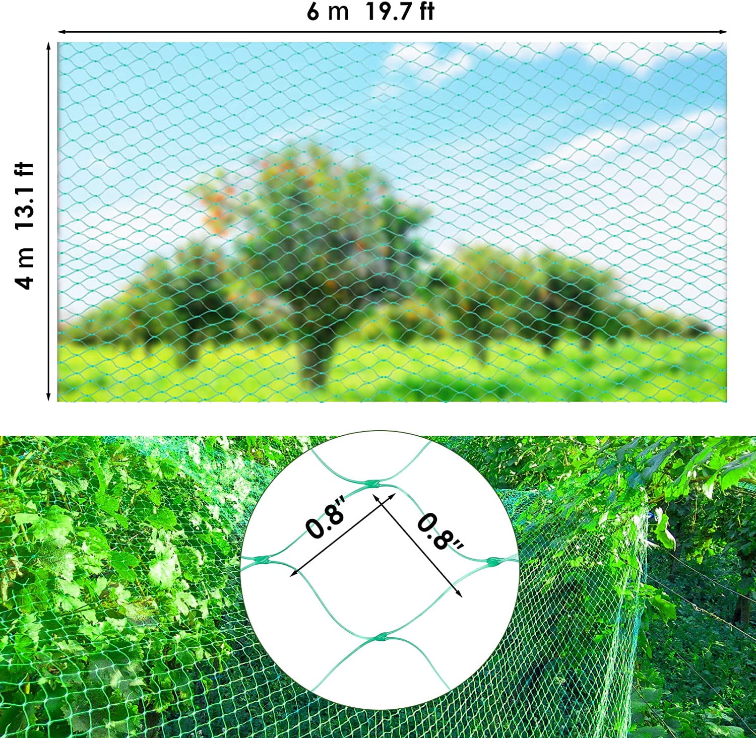 Tutuviw Bird Netting Garden Netting Pest Barrier,Cicada Netting for Garden Against Birds, Deer,Squirrels(13 x 19.8ft Green) - Image 2