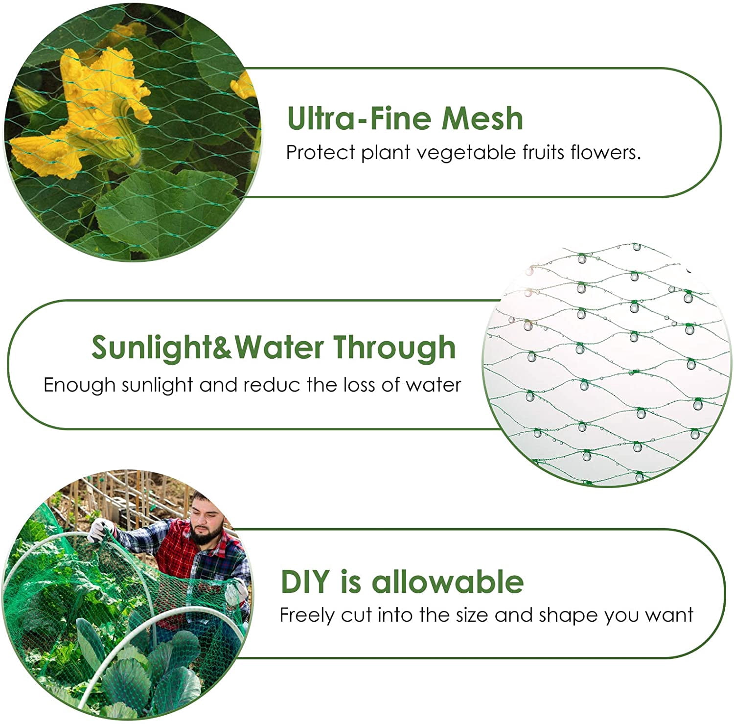 Tutuviw Bird Netting Garden Netting Pest Barrier,Cicada Netting for Garden Against Birds, Deer,Squirrels(13 x 19.8ft Green) - Image 4