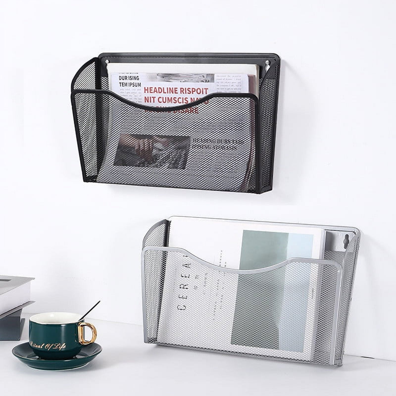Tutuviw Wall Mount File Organizer Metal Letter Size, Black Silver - Image 1