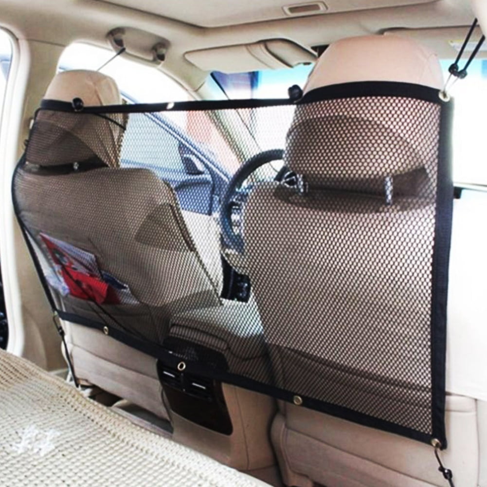 SPRING PARK Durable Car Universal Back Seat Dog Pet Barrier Mesh Safety Net Guard with Belt Black - Image 1
