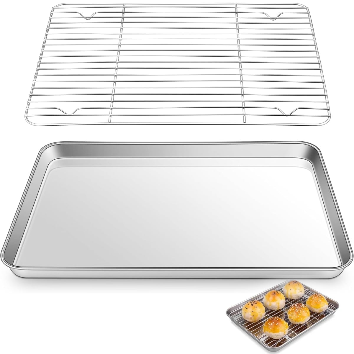 Baking Sheet With Cooling Rack, Half Sheet Pan With Wire Rack Set, Oven Baking Tray and Rack Set,15.75x11.8inch,Non Toxic & Easy Clean,Heavy Duty 9