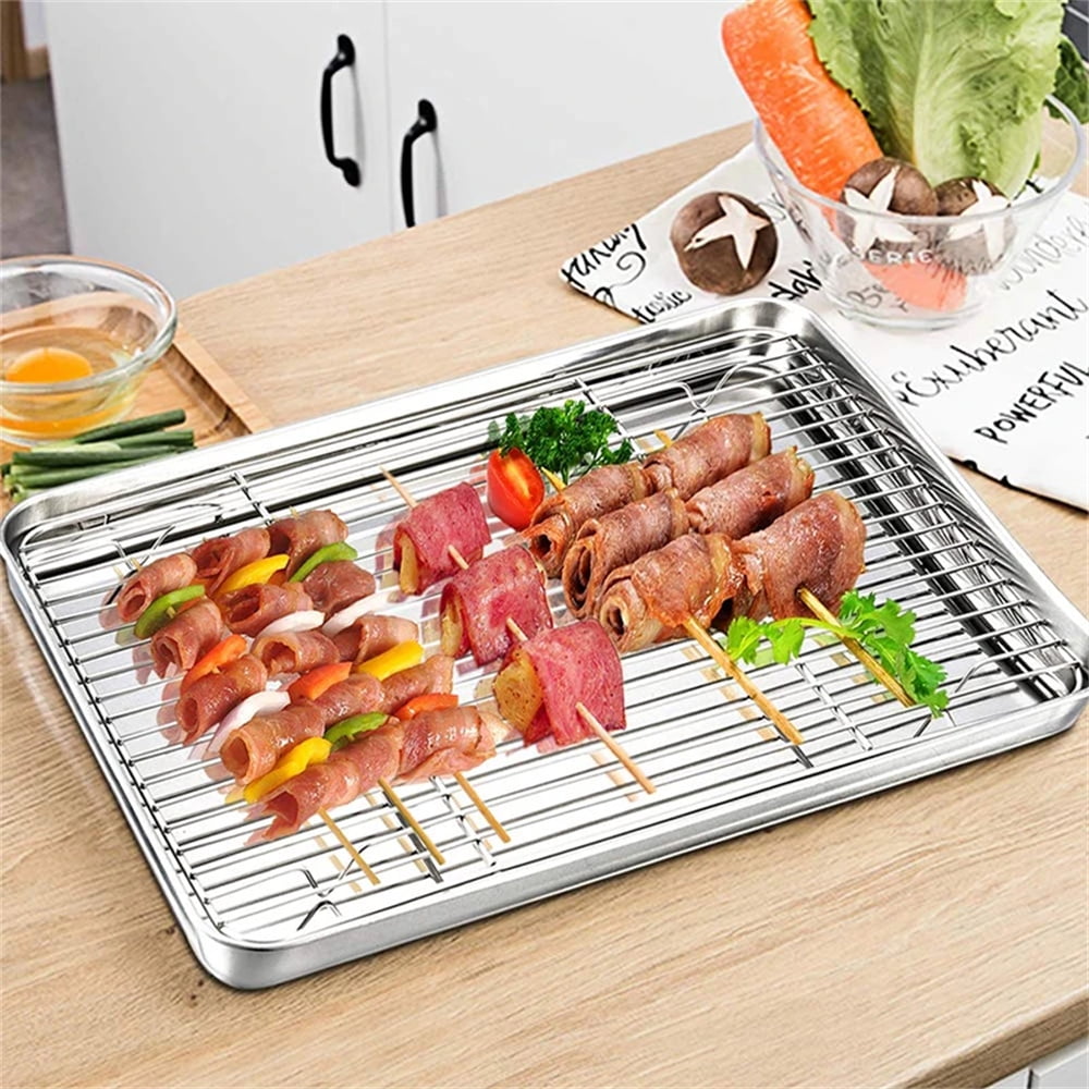 Baking Sheet With Cooling Rack, Half Sheet Pan With Wire Rack Set, Oven Baking Tray and Rack Set,15.75x11.8inch,Non Toxic & Easy Clean,Heavy Duty 9