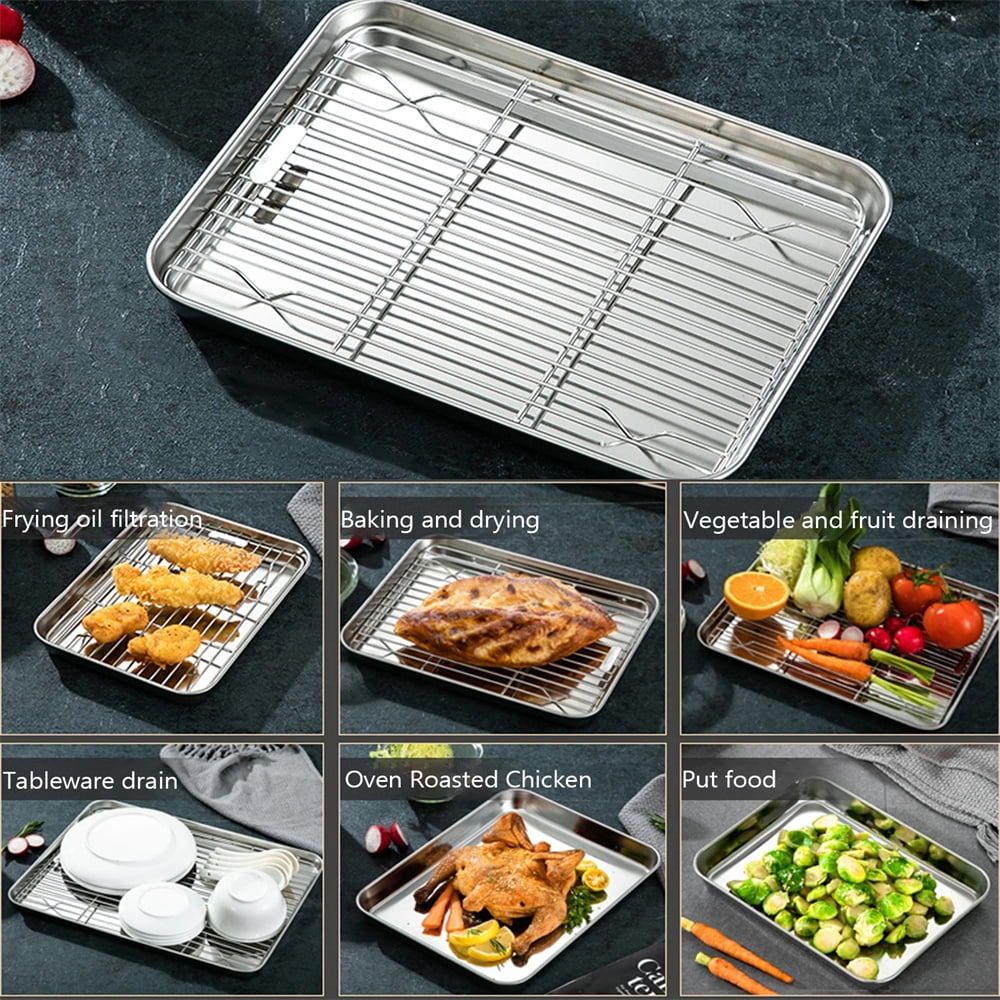 Baking Sheet With Cooling Rack, Half Sheet Pan With Wire Rack Set, Oven Baking Tray and Rack Set,15.75x11.8inch,Non Toxic & Easy Clean,Heavy Duty 10