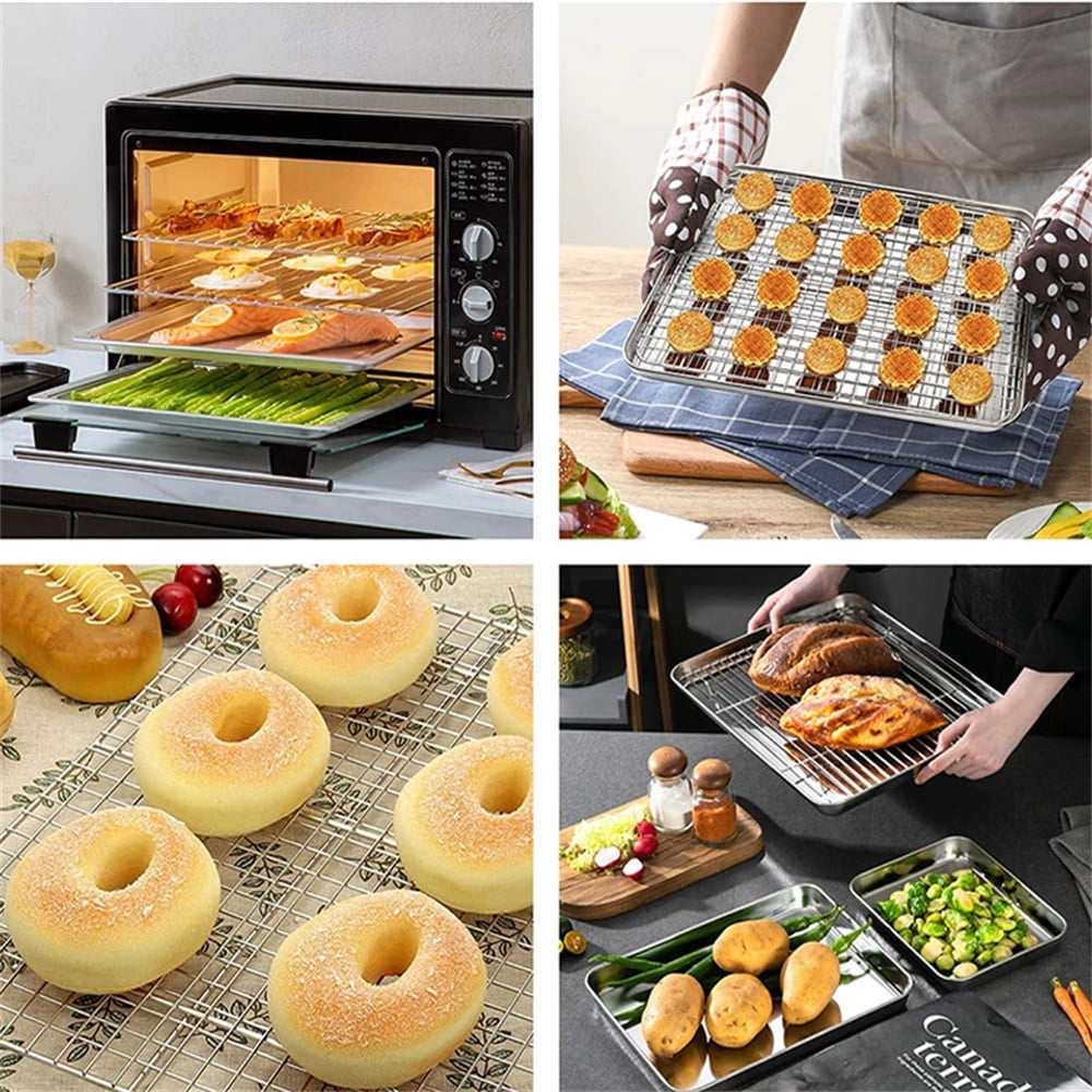 Baking Sheet With Cooling Rack, Half Sheet Pan With Wire Rack Set, Oven Baking Tray and Rack Set,15.75x11.8inch,Non Toxic & Easy Clean,Heavy Duty 12