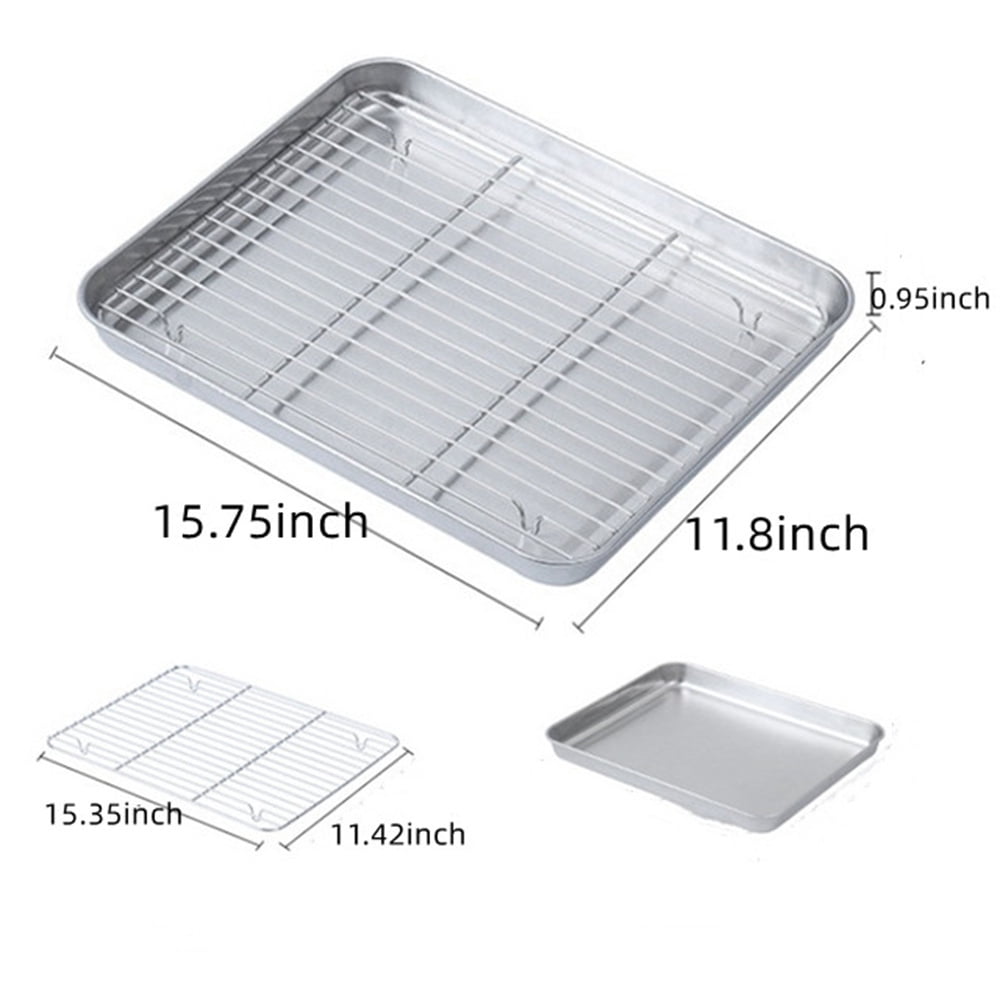 Baking Sheet With Cooling Rack, Half Sheet Pan With Wire Rack Set, Oven Baking Tray and Rack Set,15.75x11.8inch,Non Toxic & Easy Clean,Heavy Duty 15.75