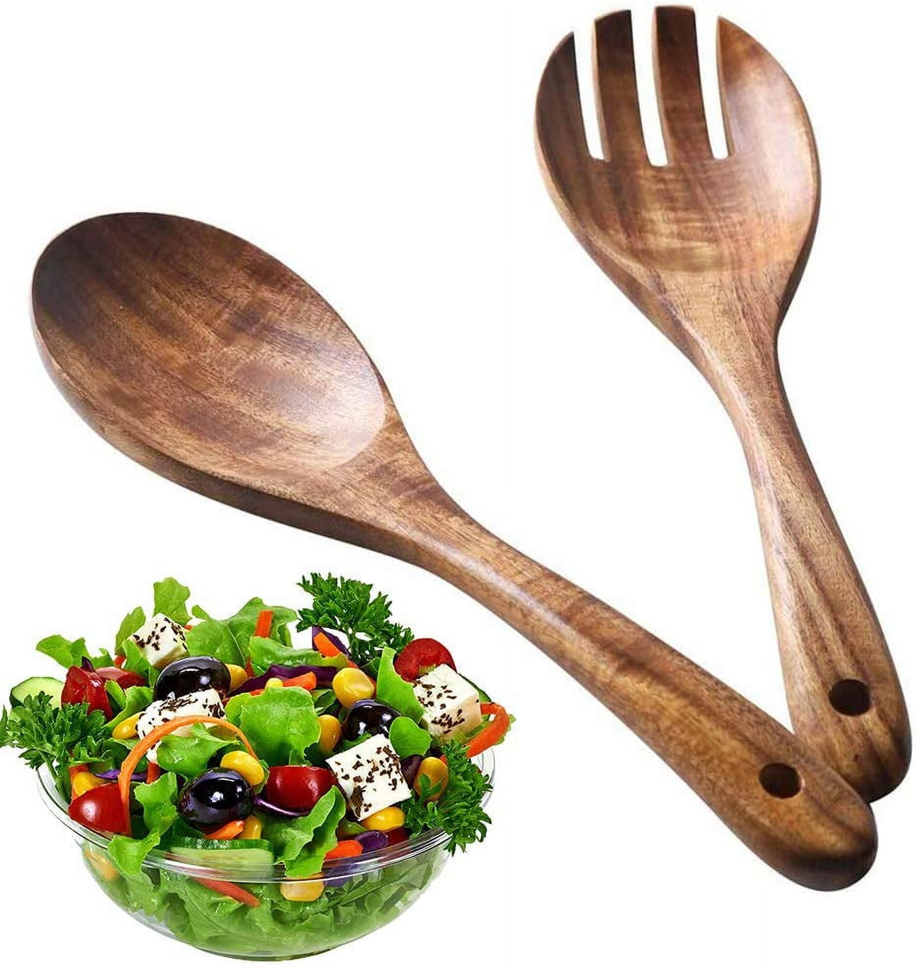 Salad Serving Utensils, Acacia Wood, Salad Spoon and Salad Fork, Salad Servers - Image 1